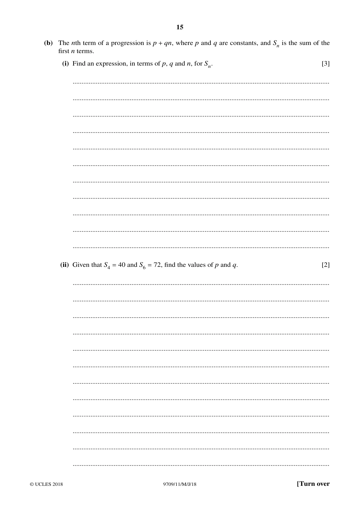 Cambridge A Level Mathematics 9709 2018 May/June Paper 1 · Variant 1 question paper, page 15 of 20