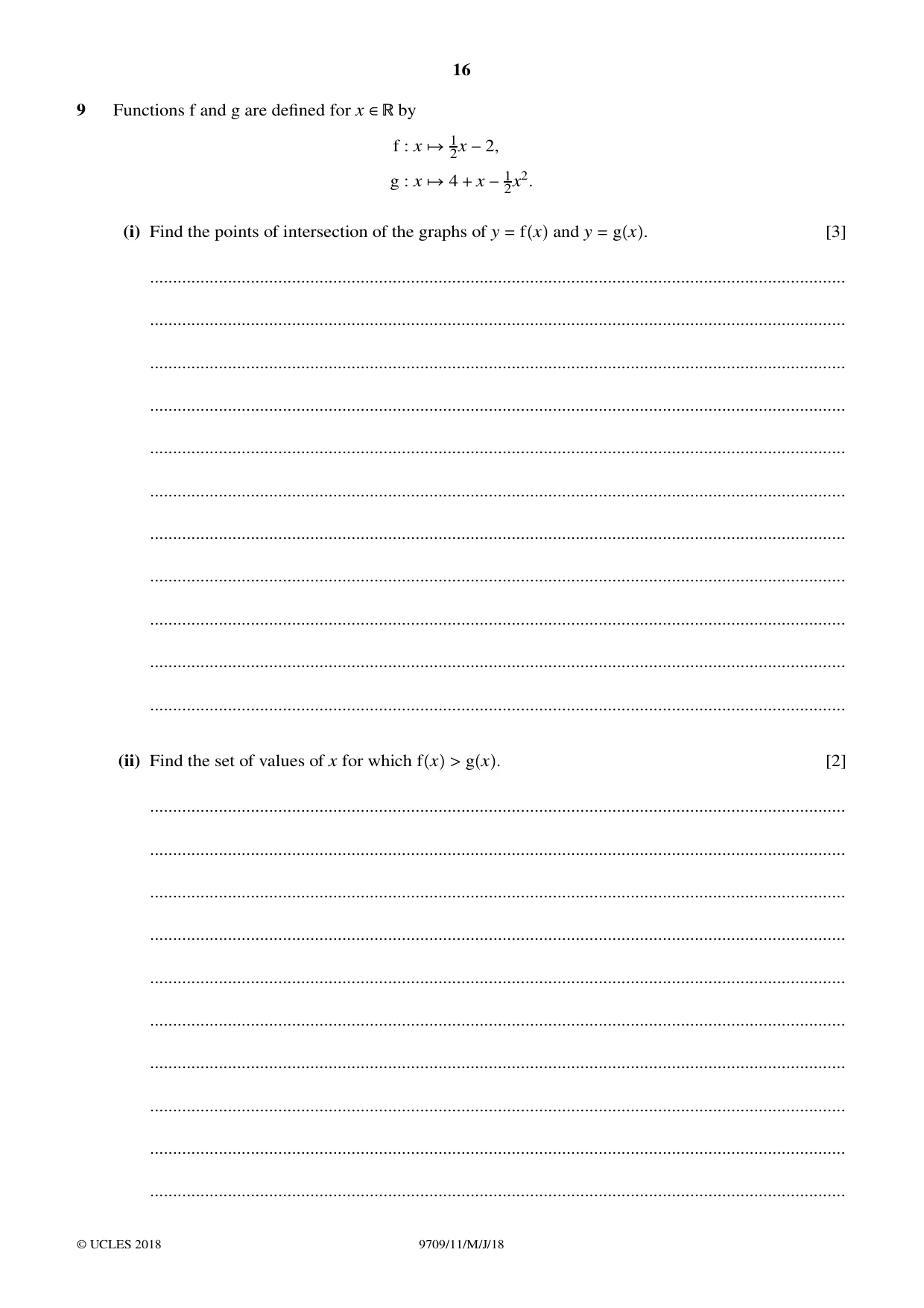 Cambridge A Level Mathematics 9709 2018 May/June Paper 1 · Variant 1 question paper, page 16 of 20