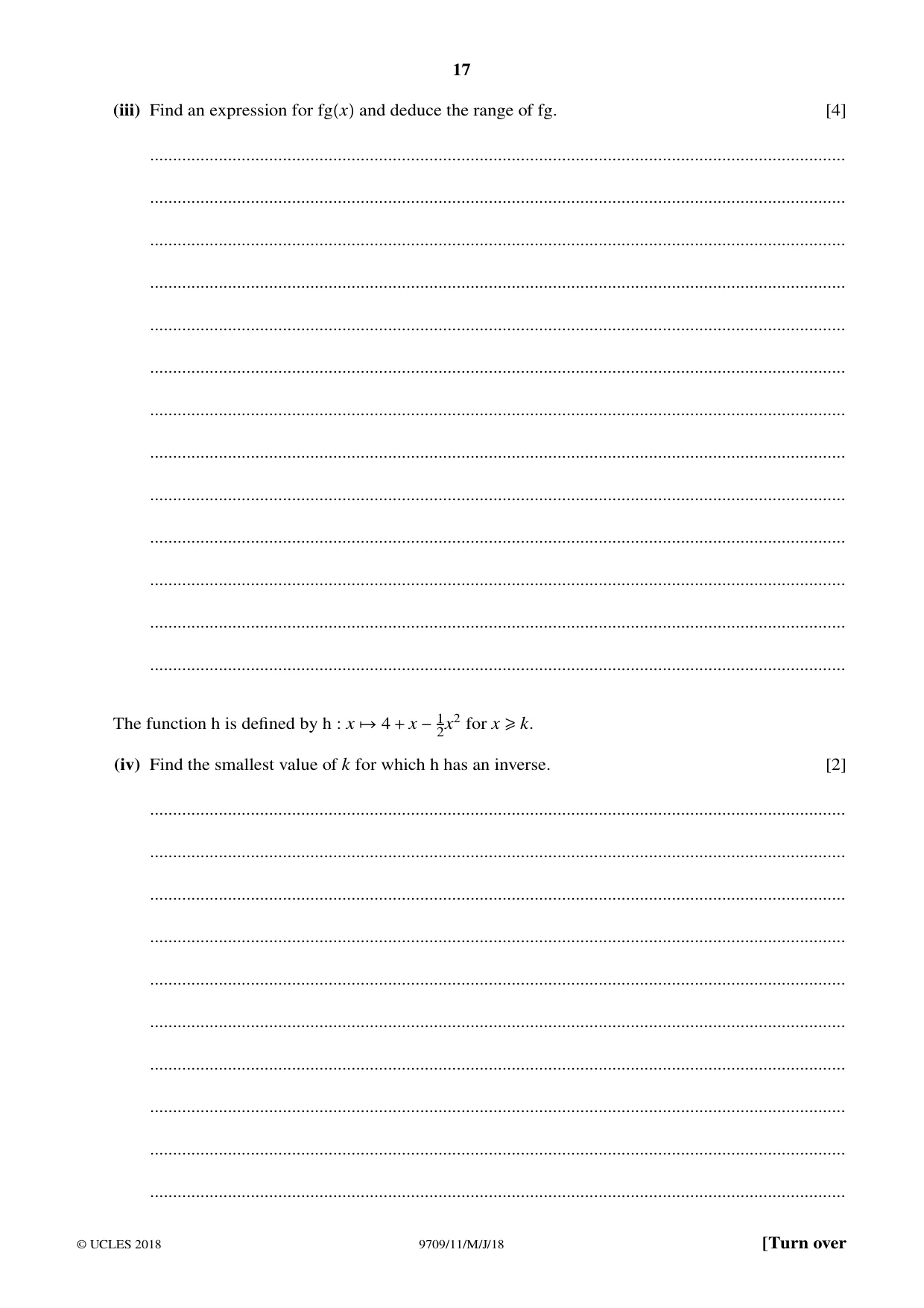 Cambridge A Level Mathematics 9709 2018 May/June Paper 1 · Variant 1 question paper, page 17 of 20
