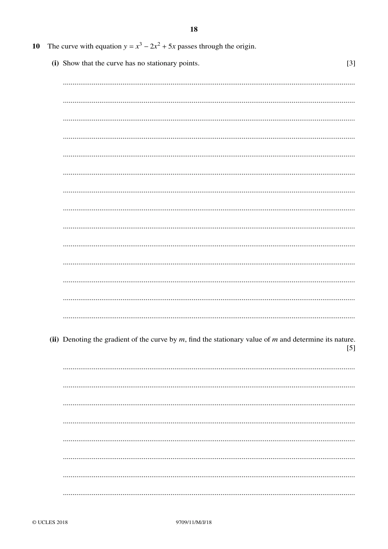 Cambridge A Level Mathematics 9709 2018 May/June Paper 1 · Variant 1 question paper, page 18 of 20