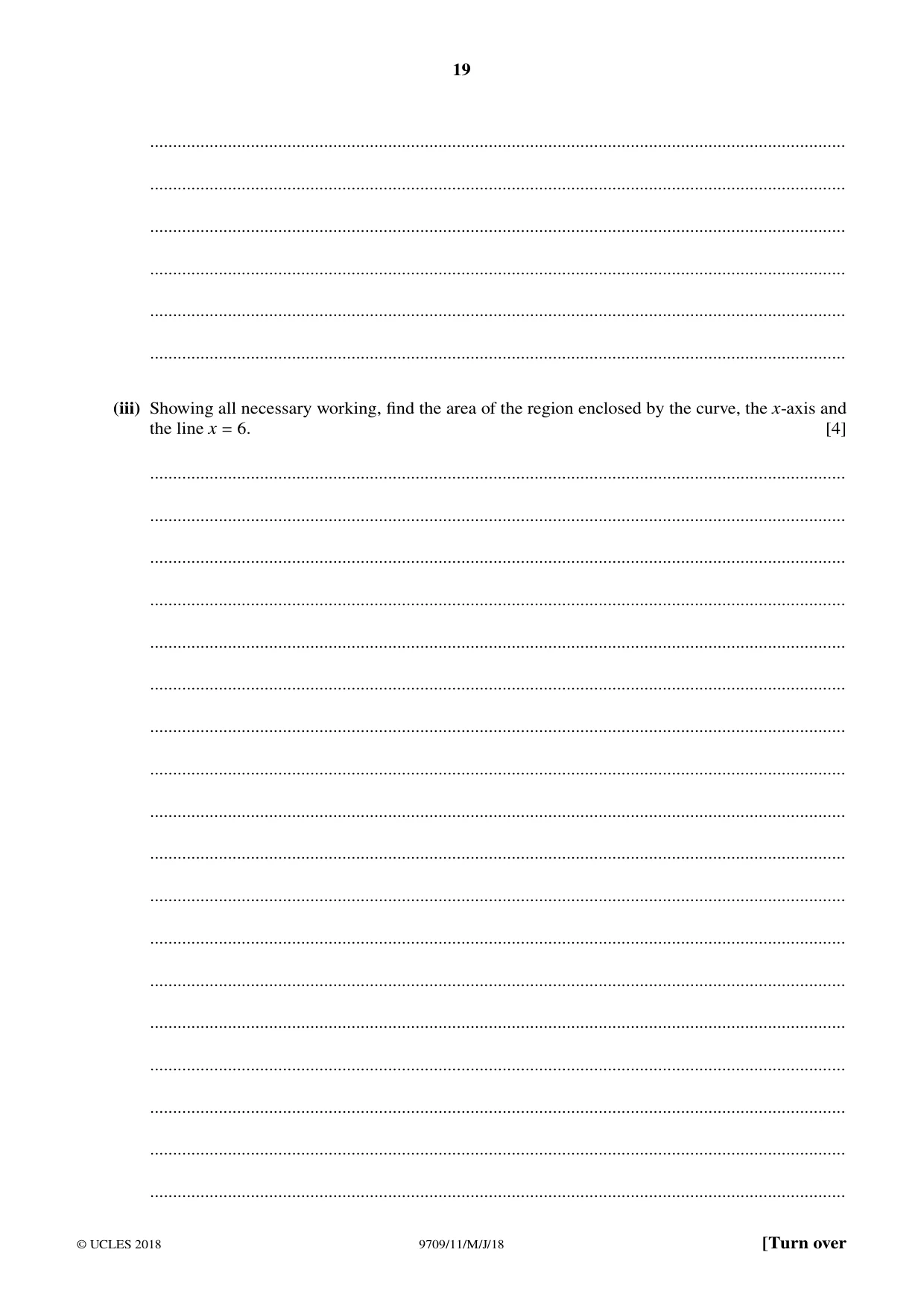 Cambridge A Level Mathematics 9709 2018 May/June Paper 1 · Variant 1 question paper, page 19 of 20
