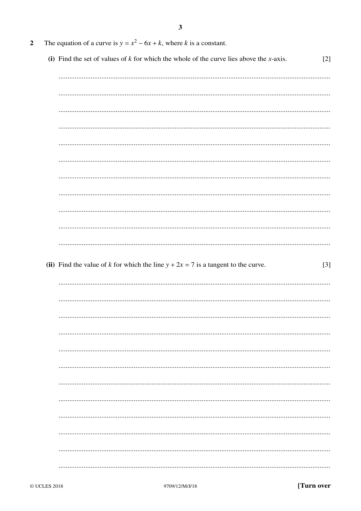 Cambridge A Level Mathematics 9709 2018 May/June Paper 1 · Variant 2 question paper, page 3 of 20