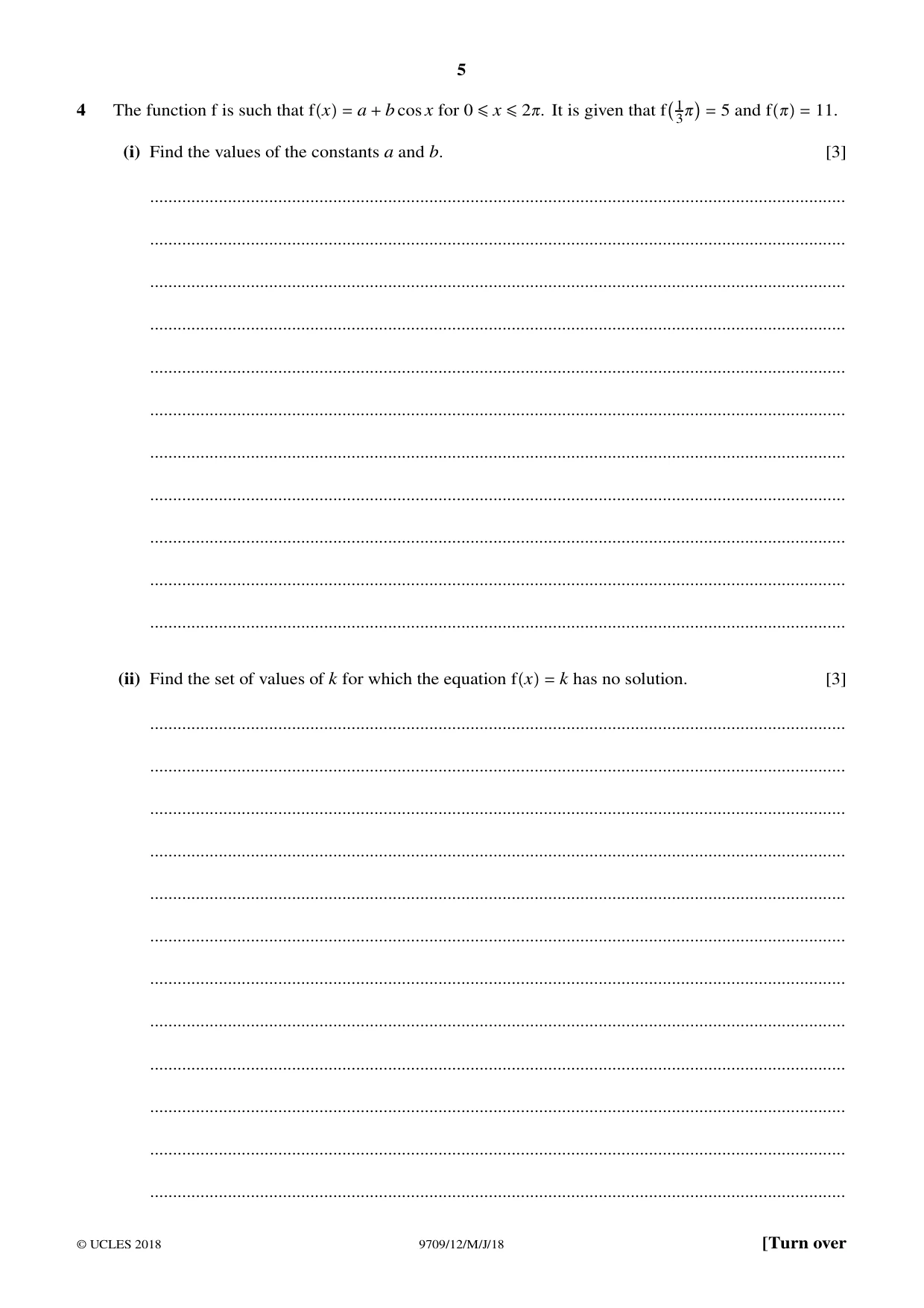 Cambridge A Level Mathematics 9709 2018 May/June Paper 1 · Variant 2 question paper, page 5 of 20