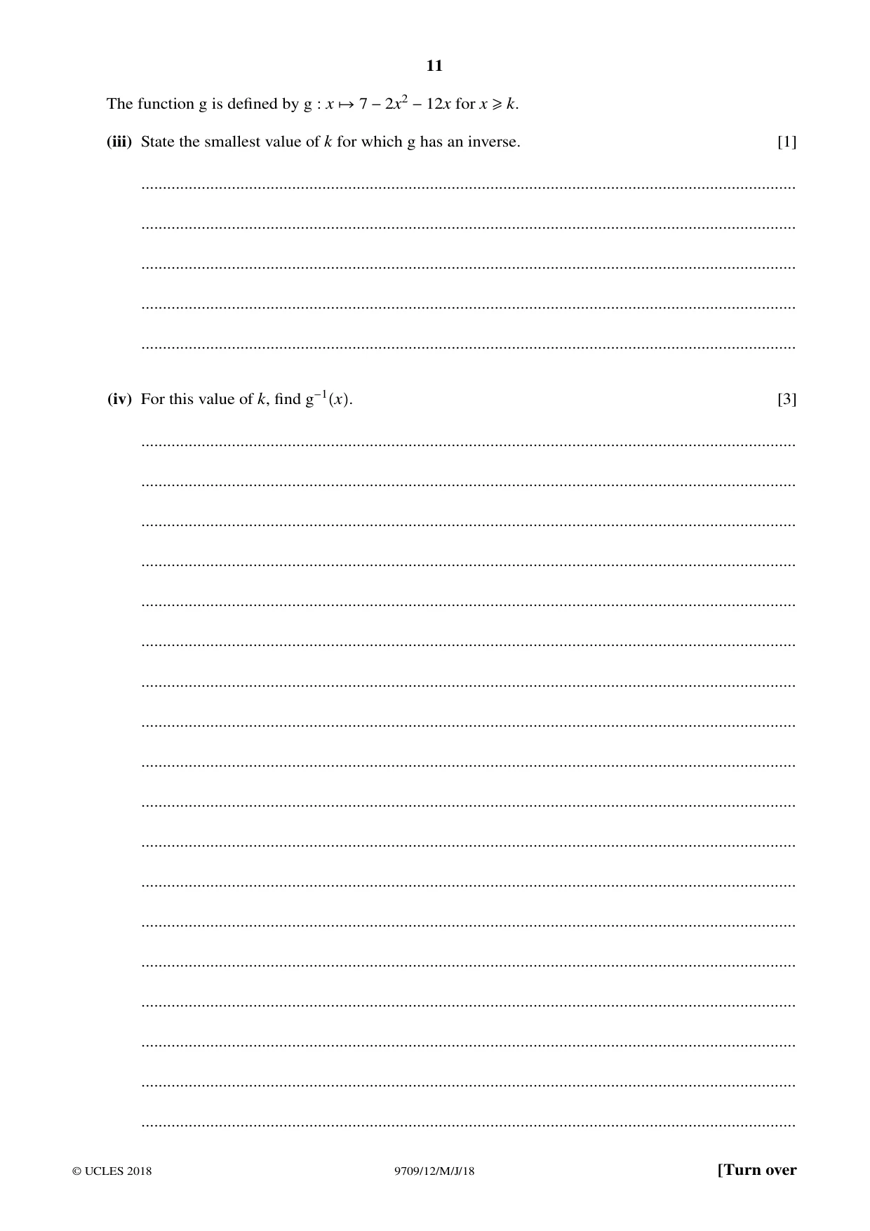 Cambridge A Level Mathematics 9709 2018 May/June Paper 1 · Variant 2 question paper, page 11 of 20
