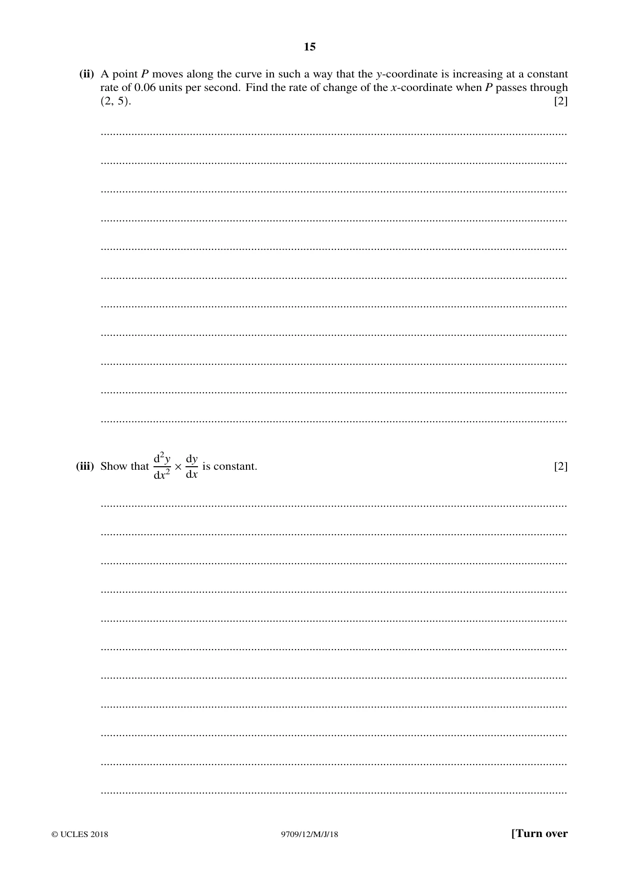Cambridge A Level Mathematics 9709 2018 May/June Paper 1 · Variant 2 question paper, page 15 of 20