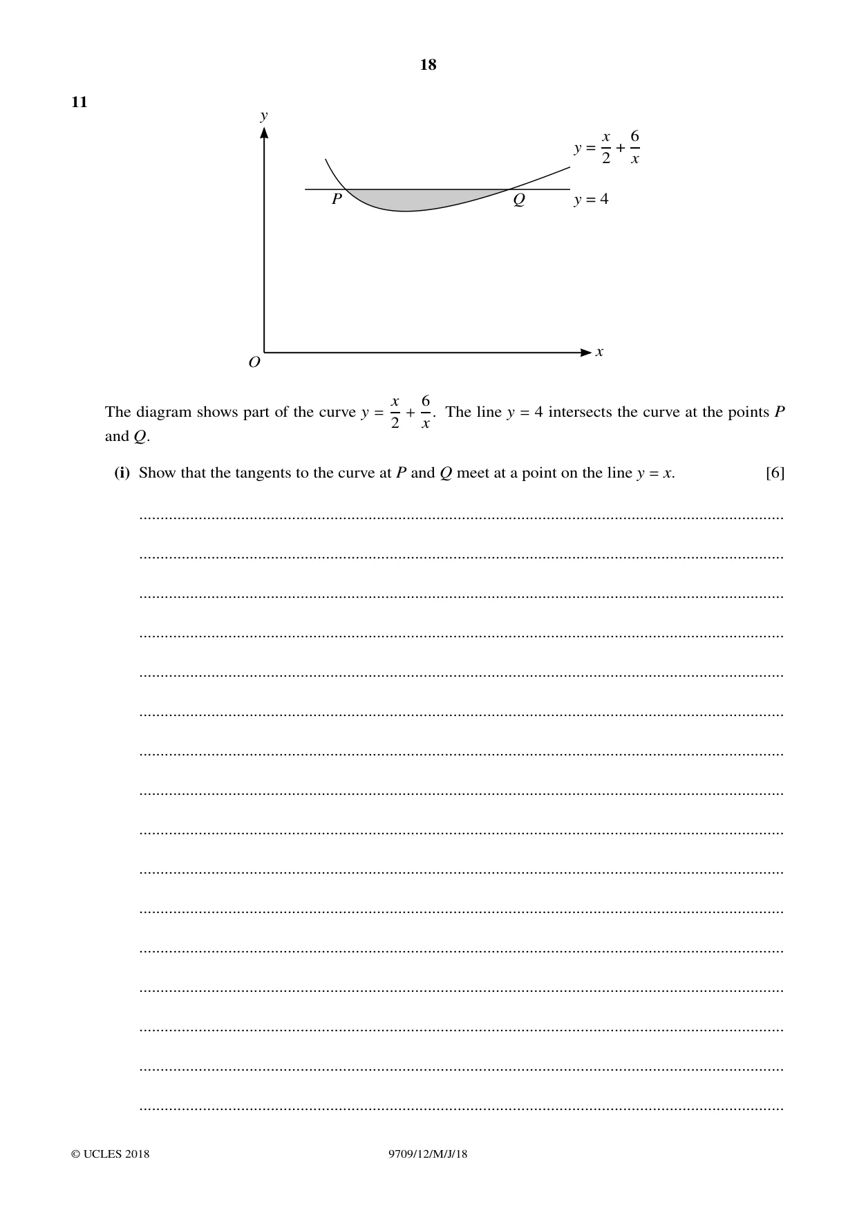 Cambridge A Level Mathematics 9709 2018 May/June Paper 1 · Variant 2 question paper, page 18 of 20