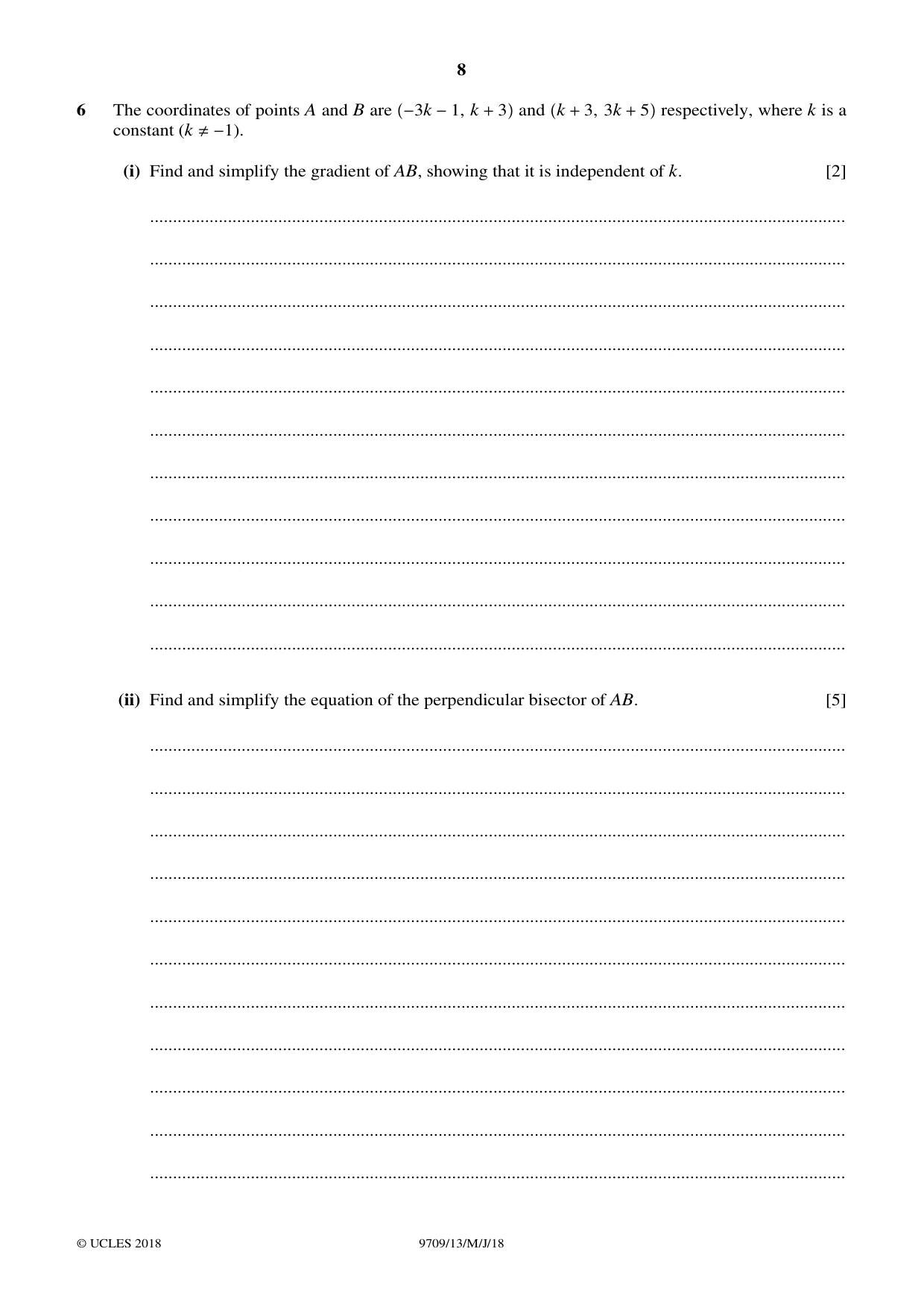 Cambridge A Level Mathematics 9709 2018 May/June Paper 1 · Variant 3 question paper, page 8 of 20
