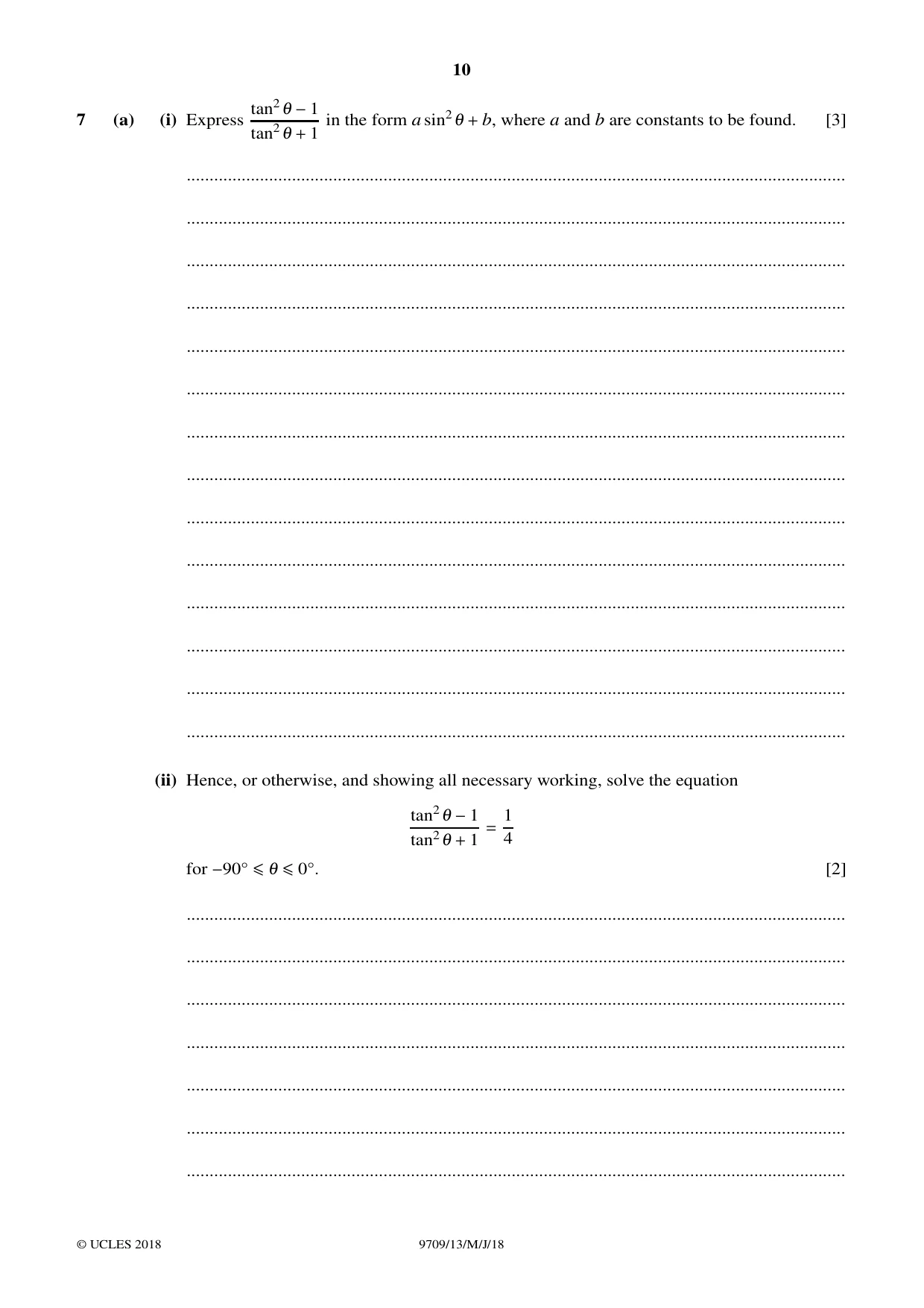 Cambridge A Level Mathematics 9709 2018 May/June Paper 1 · Variant 3 question paper, page 10 of 20