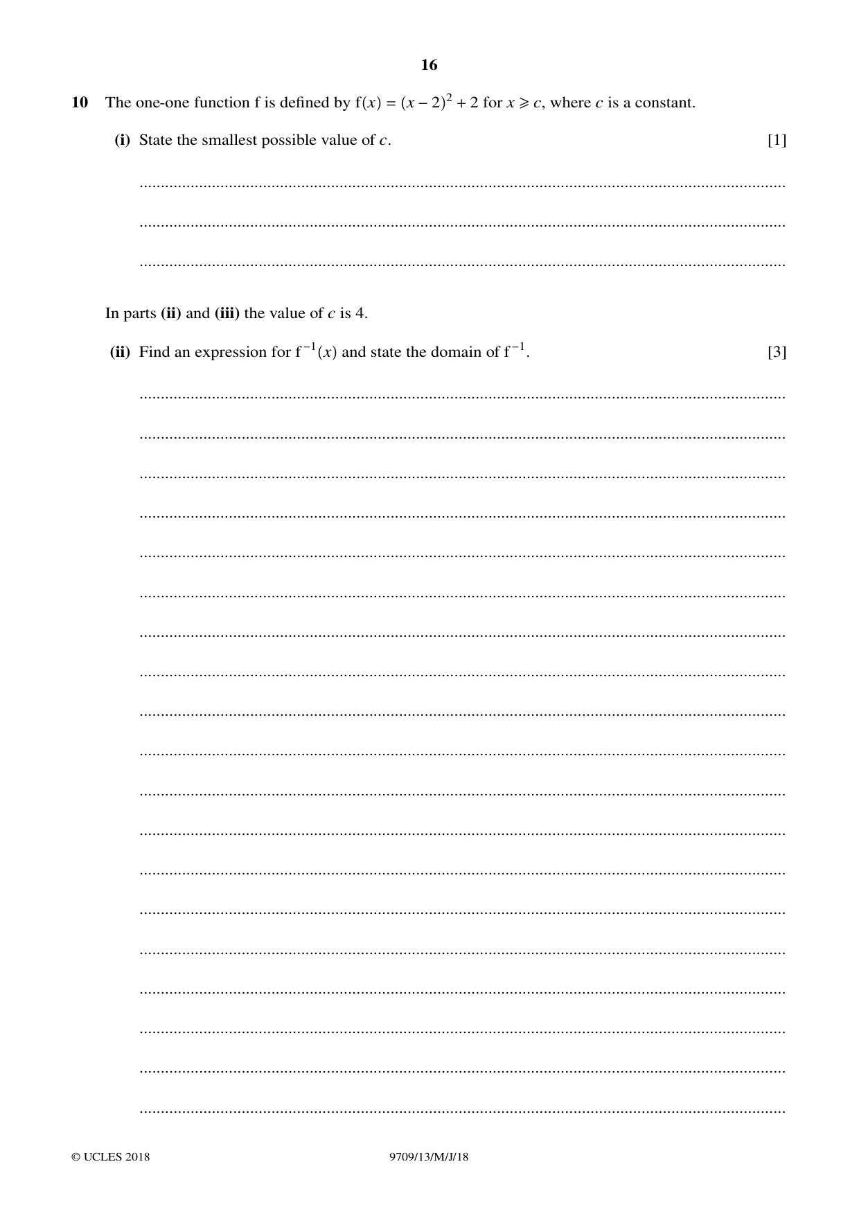 Cambridge A Level Mathematics 9709 2018 May/June Paper 1 · Variant 3 question paper, page 16 of 20
