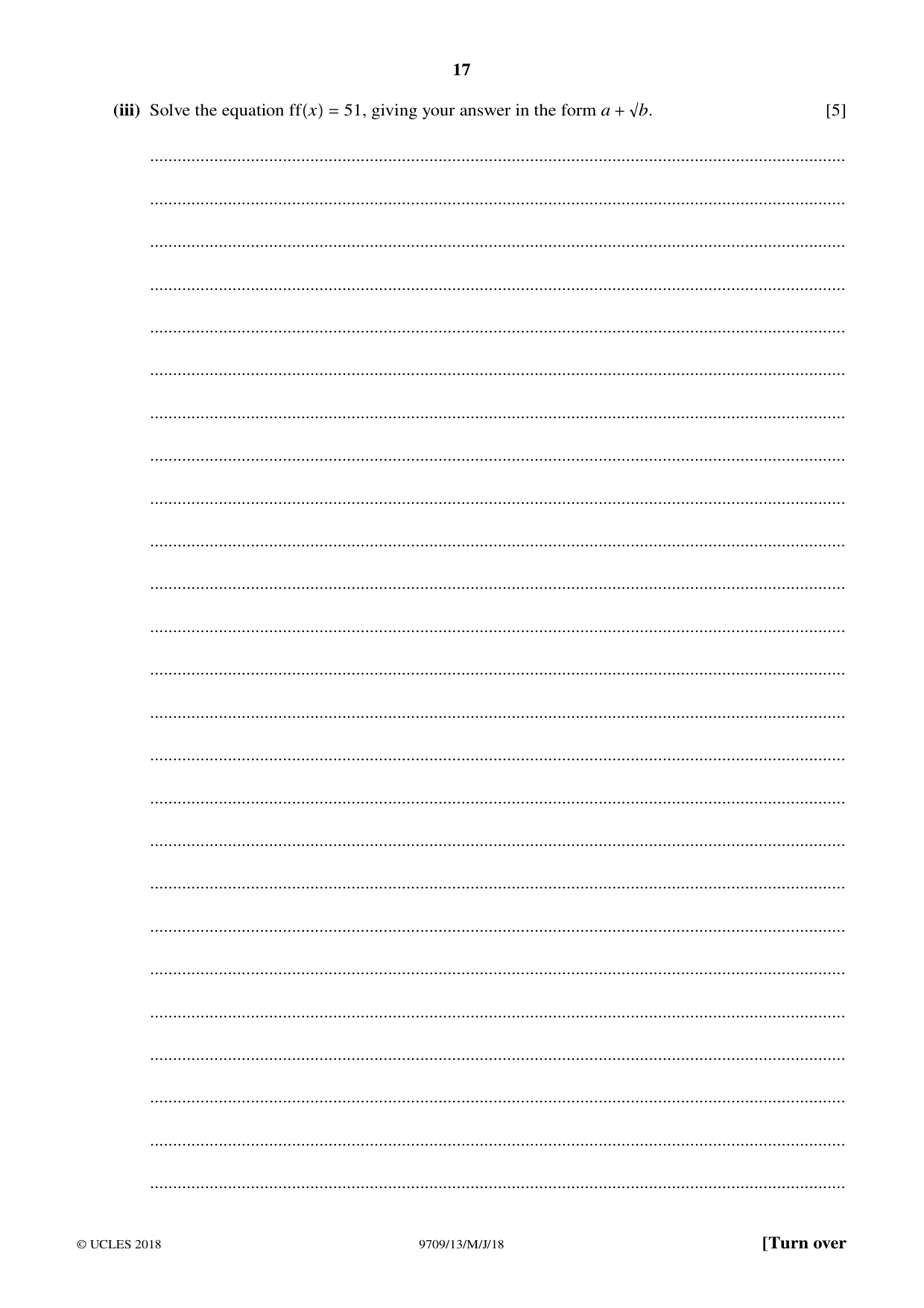 Cambridge A Level Mathematics 9709 2018 May/June Paper 1 · Variant 3 question paper, page 17 of 20
