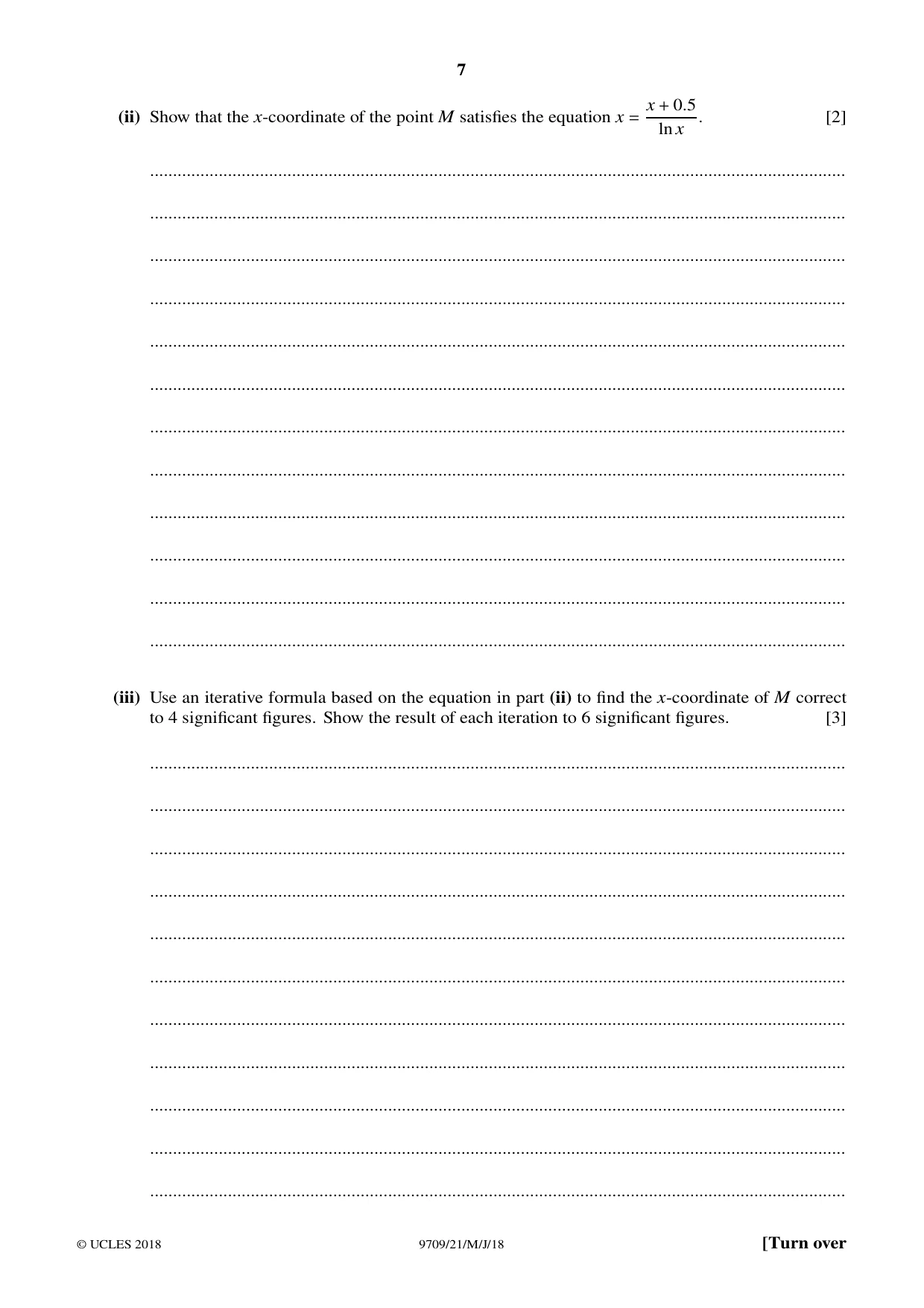 Cambridge A Level Mathematics 9709 2018 May/June Paper 2 · Variant 1 question paper, page 7 of 16