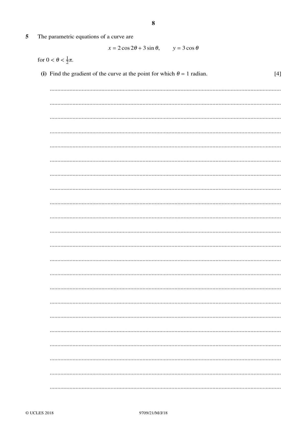 Cambridge A Level Mathematics 9709 2018 May/June Paper 2 · Variant 1 question paper, page 8 of 16