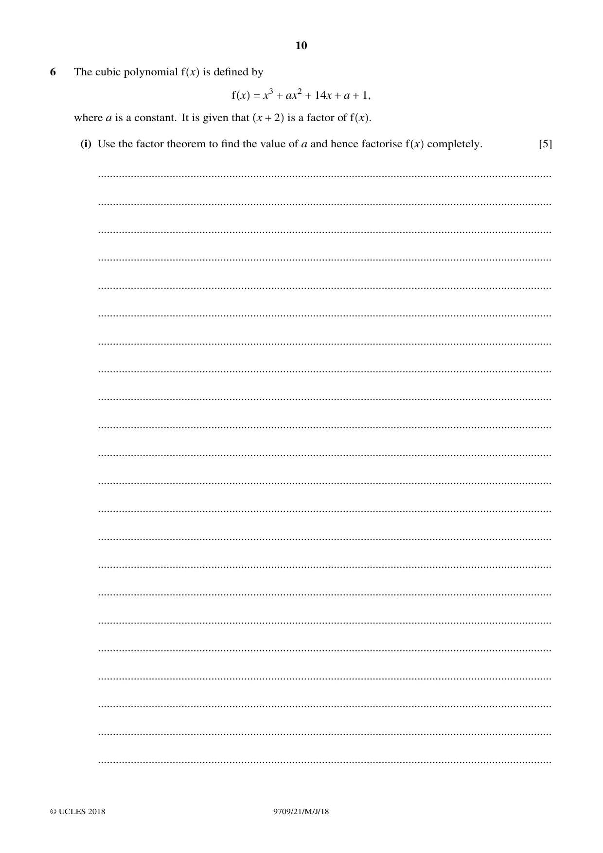 Cambridge A Level Mathematics 9709 2018 May/June Paper 2 · Variant 1 question paper, page 10 of 16