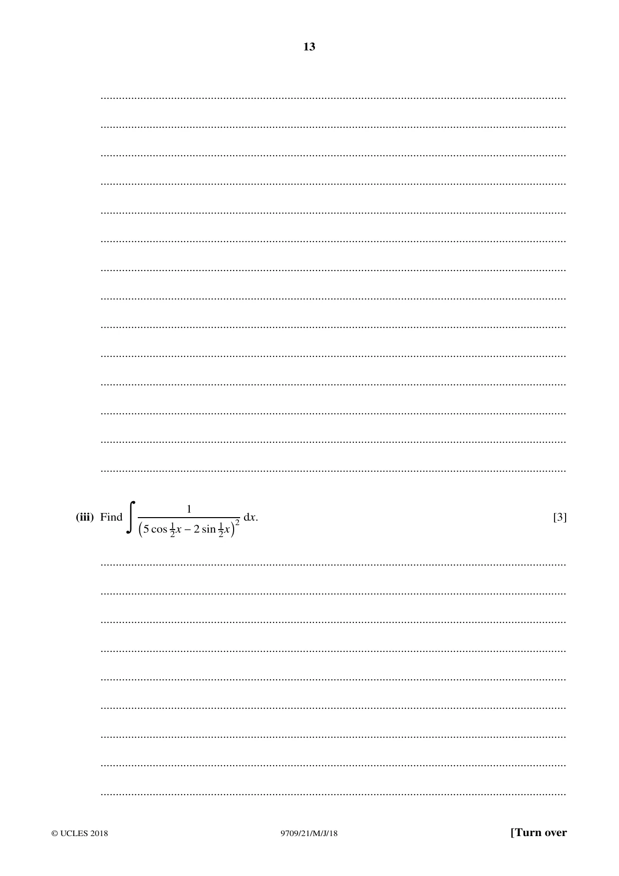 Cambridge A Level Mathematics 9709 2018 May/June Paper 2 · Variant 1 question paper, page 13 of 16