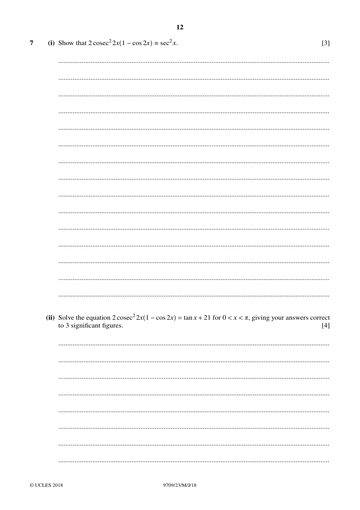Cambridge A Level Mathematics 9709 2018 May/June Paper 2 · Variant 3 question paper, page 12 of 16