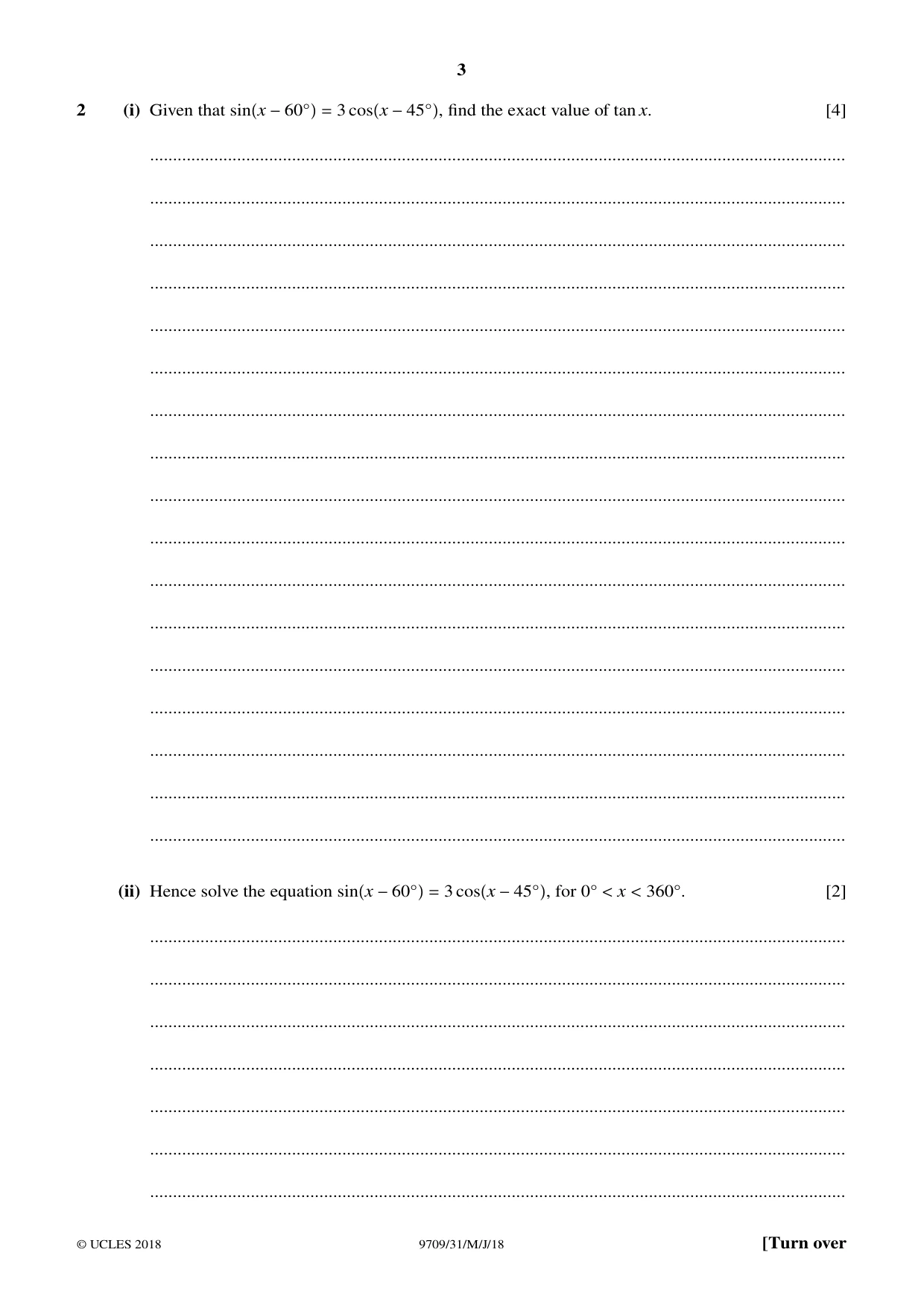 Cambridge A Level Mathematics 9709 2018 May/June Paper 3 · Variant 1 question paper, page 3 of 20