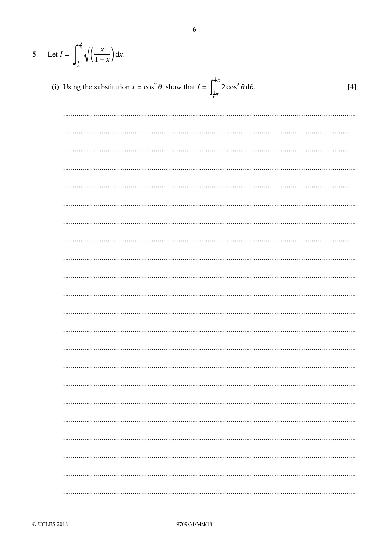 Cambridge A Level Mathematics 9709 2018 May/June Paper 3 · Variant 1 question paper, page 6 of 20