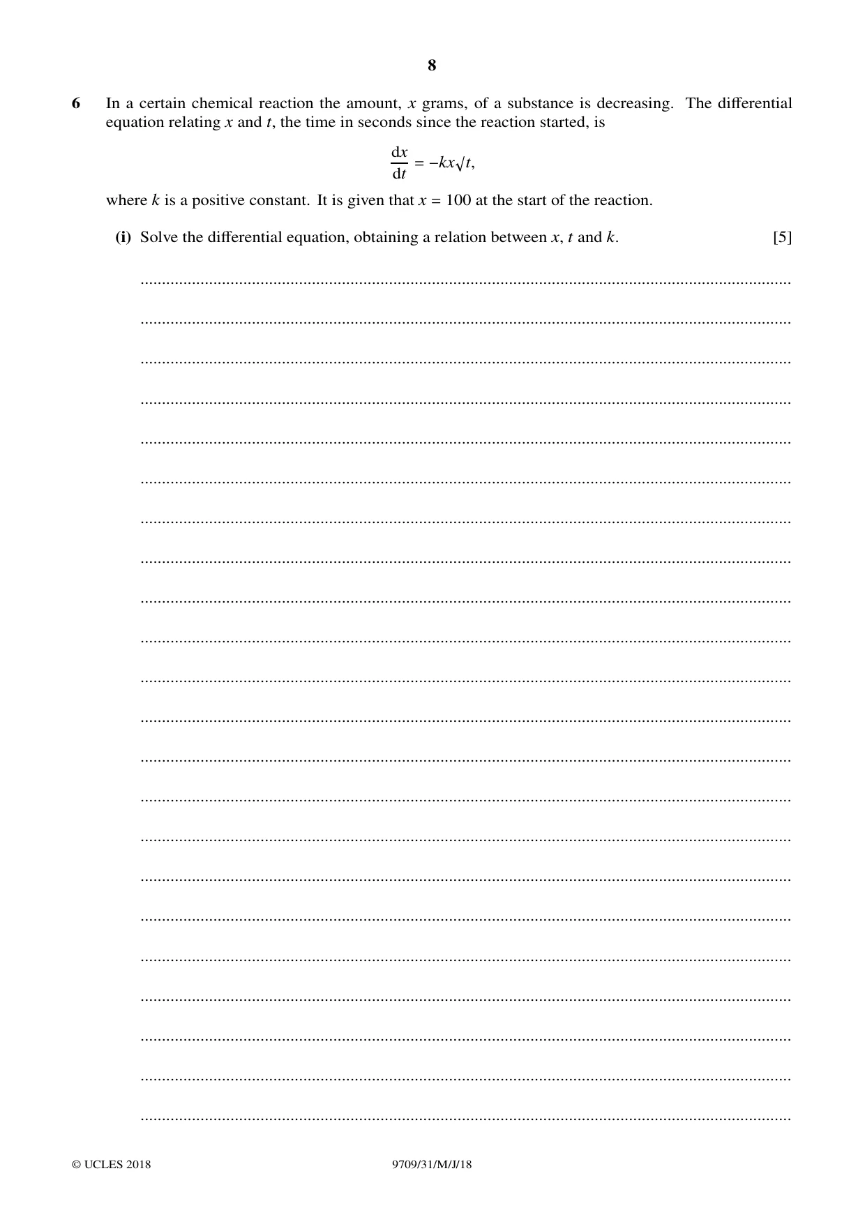 Cambridge A Level Mathematics 9709 2018 May/June Paper 3 · Variant 1 question paper, page 8 of 20