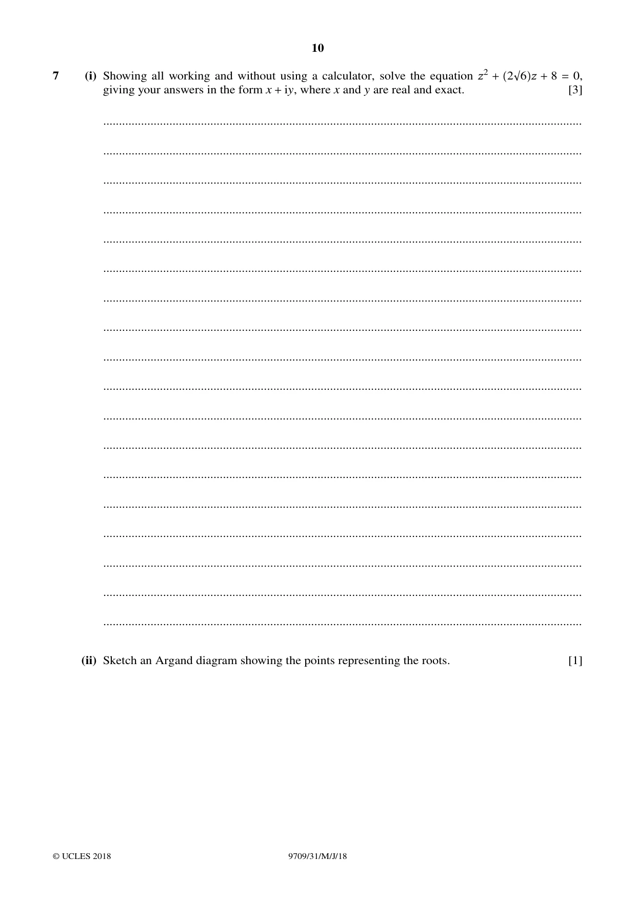 Cambridge A Level Mathematics 9709 2018 May/June Paper 3 · Variant 1 question paper, page 10 of 20