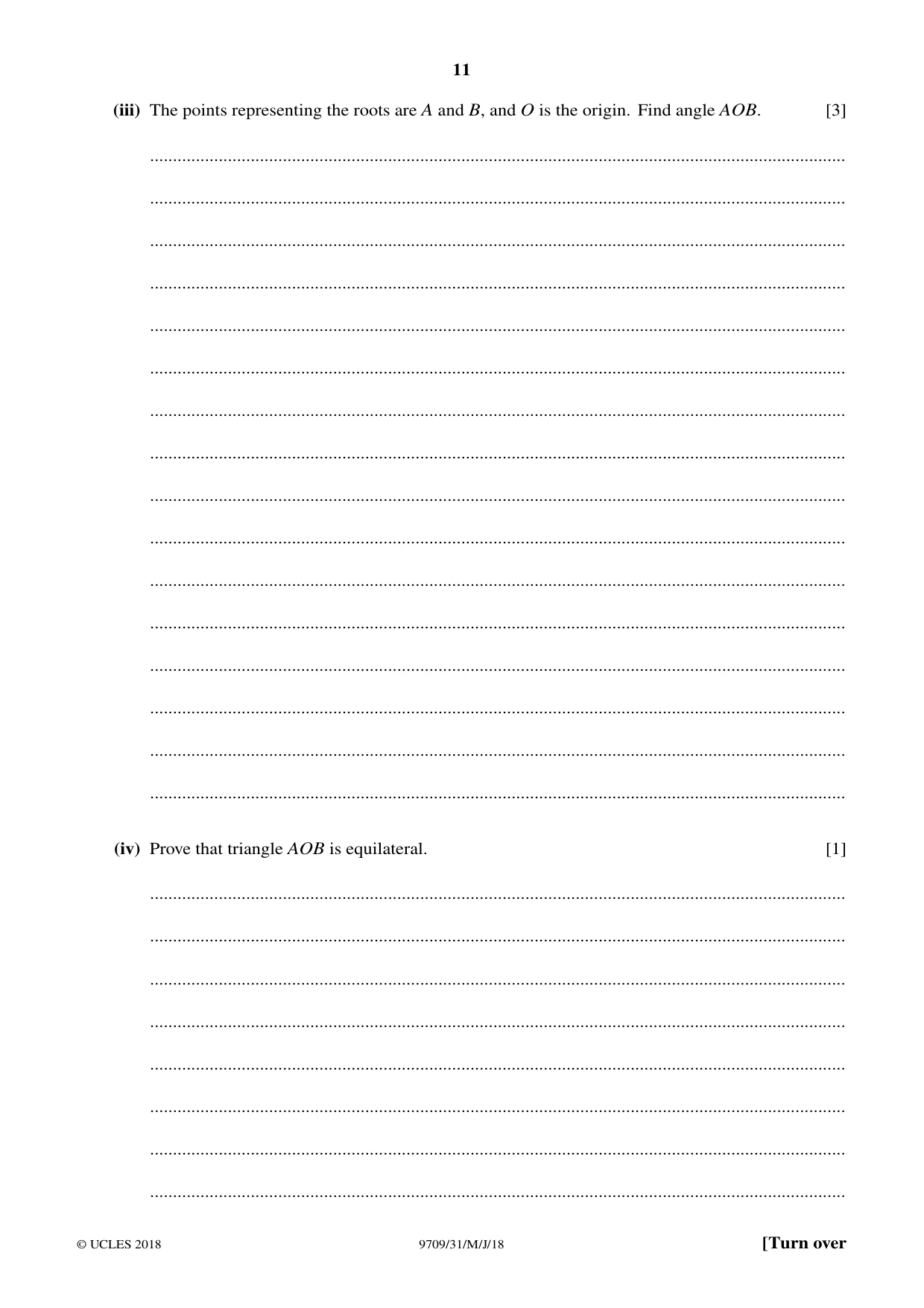 Cambridge A Level Mathematics 9709 2018 May/June Paper 3 · Variant 1 question paper, page 11 of 20