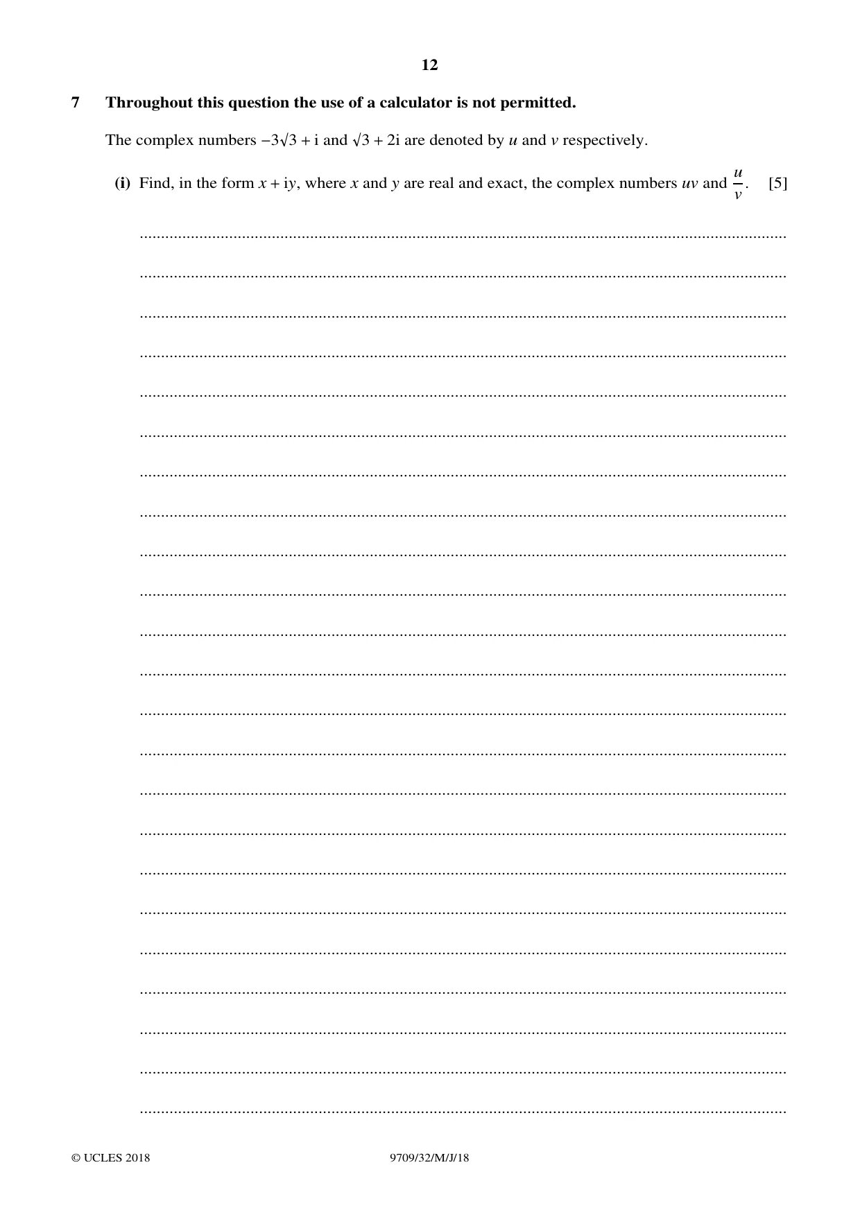 Cambridge A Level Mathematics 9709 2018 May/June Paper 3 · Variant 2 question paper, page 12 of 20