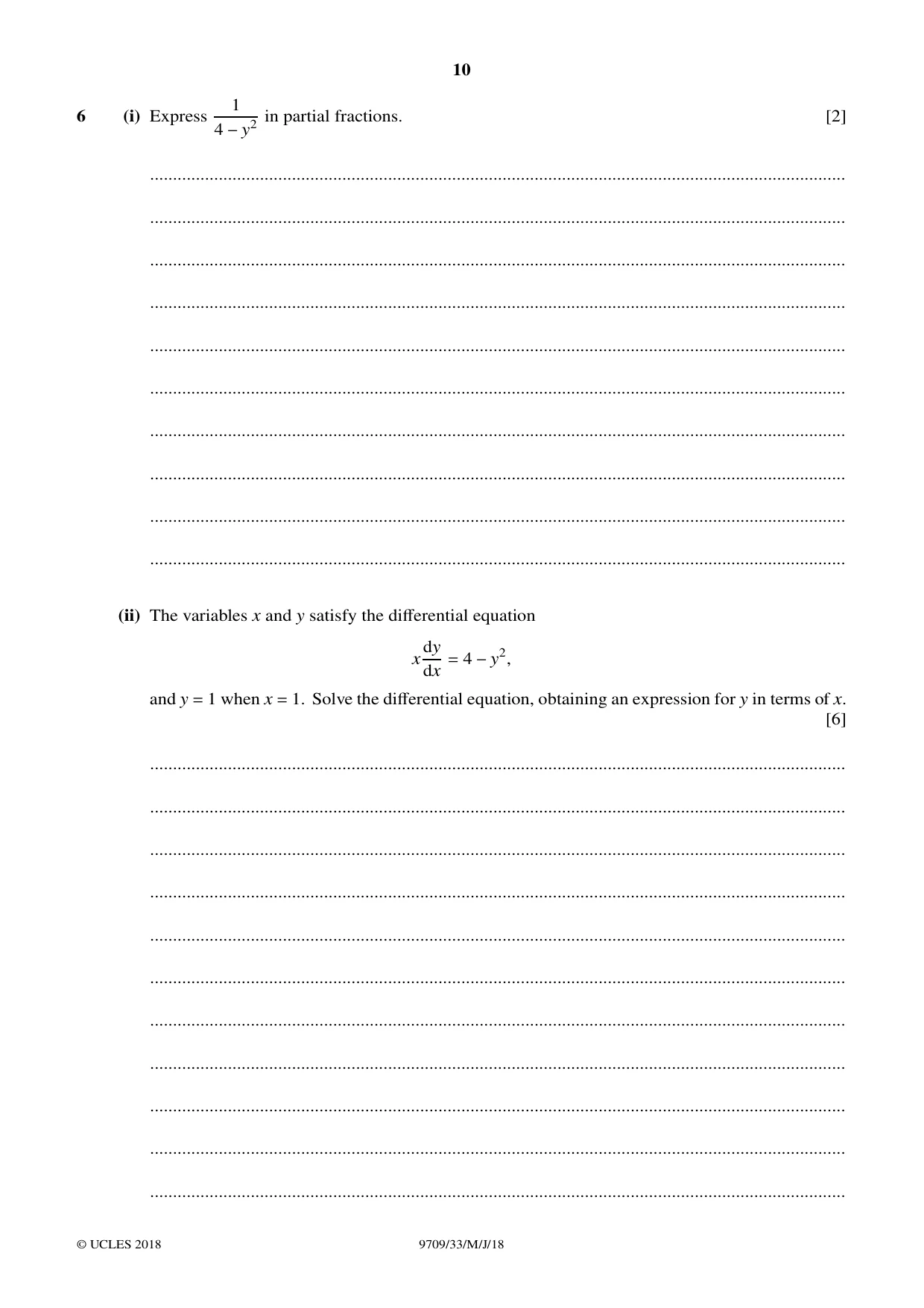 Cambridge A Level Mathematics 9709 2018 May/June Paper 3 · Variant 3 question paper, page 10 of 20
