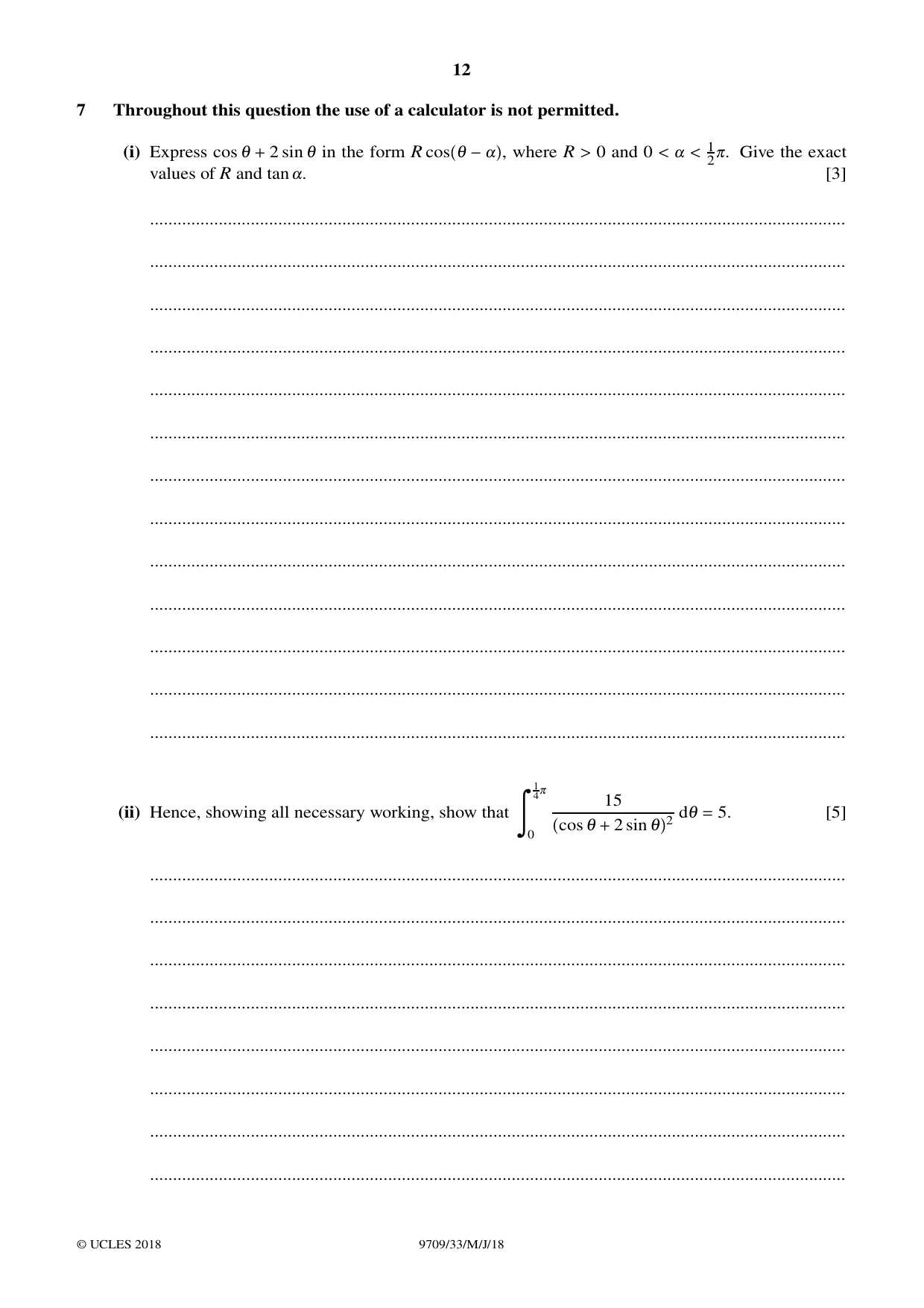 Cambridge A Level Mathematics 9709 2018 May/June Paper 3 · Variant 3 question paper, page 12 of 20