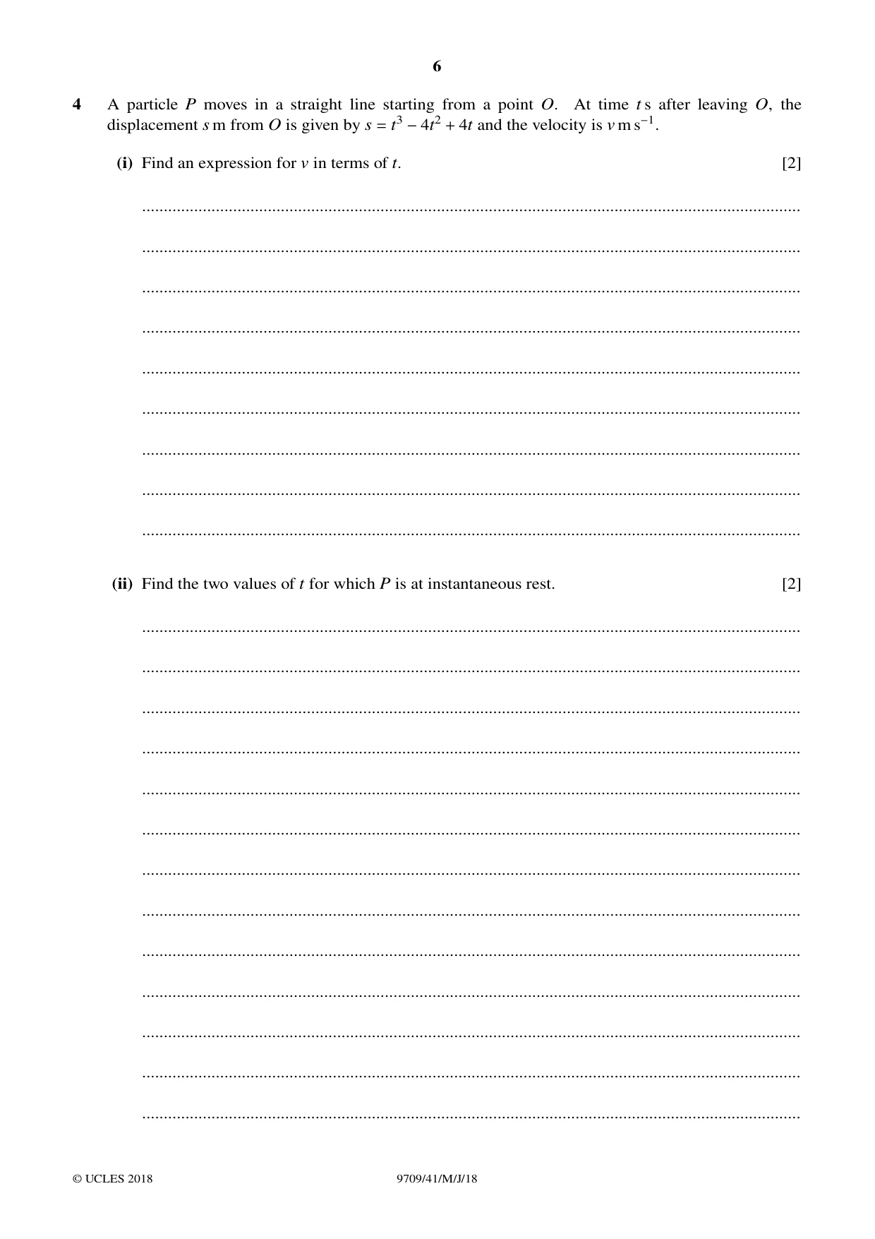 Cambridge A Level Mathematics 9709 2018 May/June Paper 4 · Variant 1 question paper, page 6 of 16