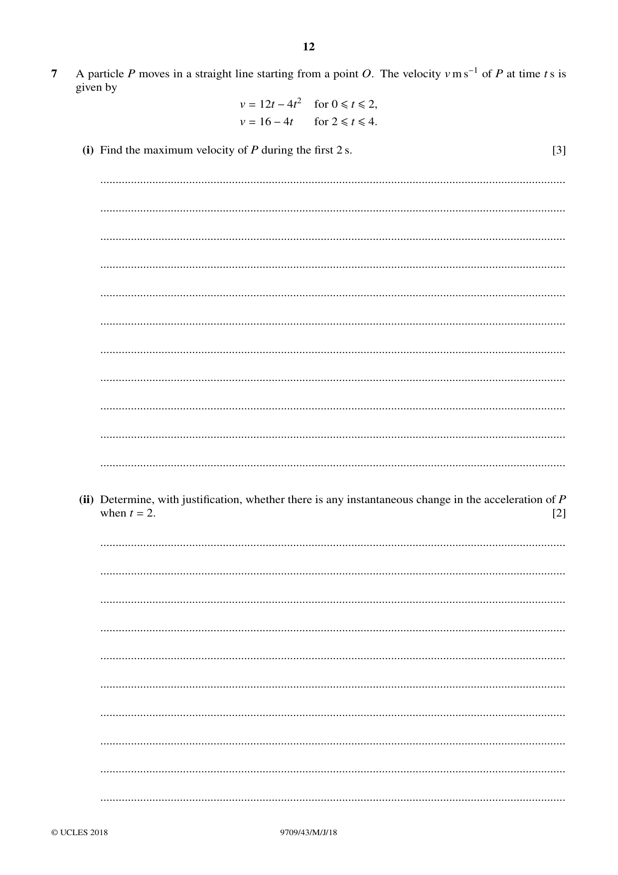 Cambridge A Level Mathematics 9709 2018 May/June Paper 4 · Variant 3 question paper, page 12 of 16