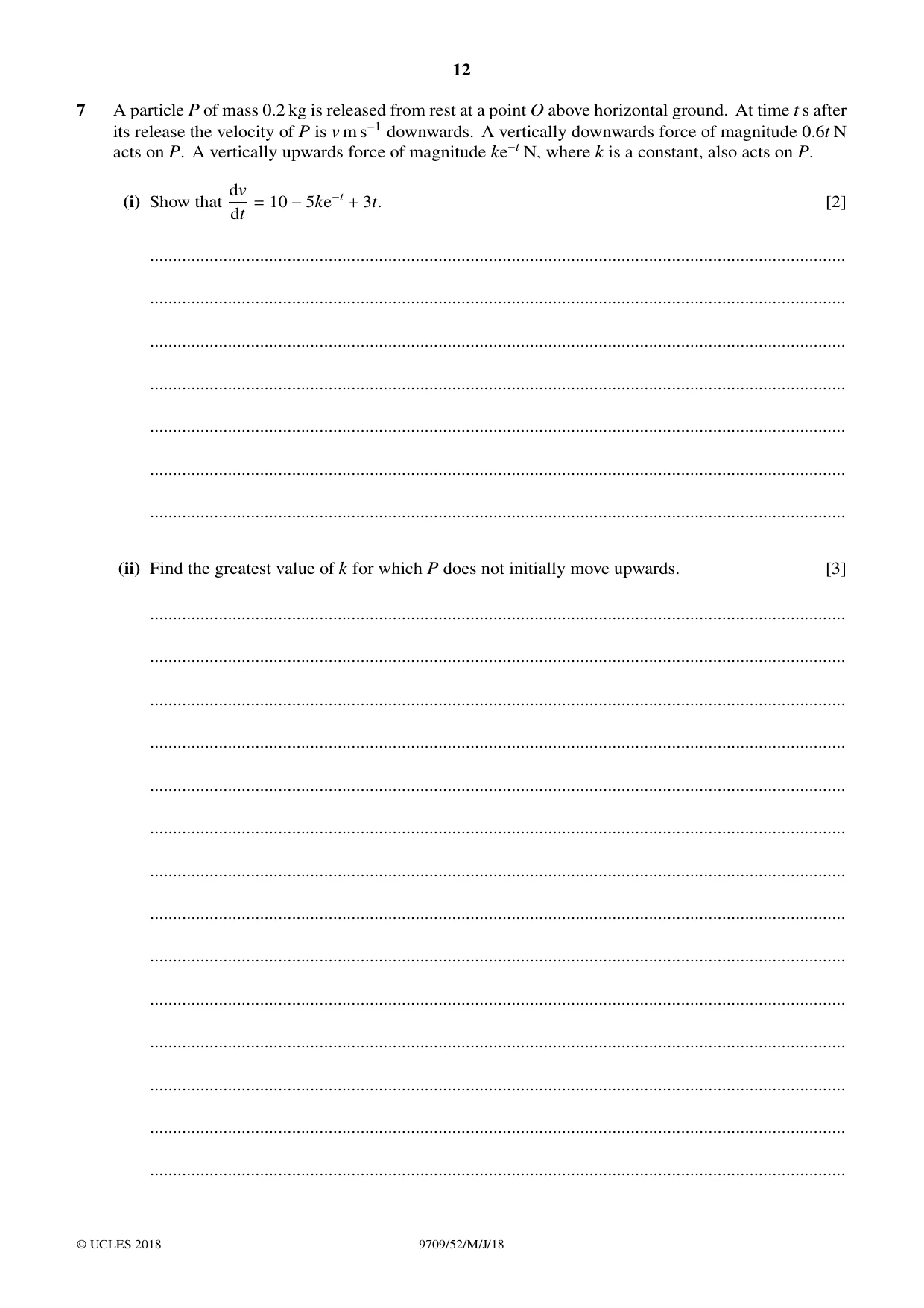 Cambridge A Level Mathematics 9709 2018 May/June Paper 5 · Variant 2 question paper, page 12 of 16