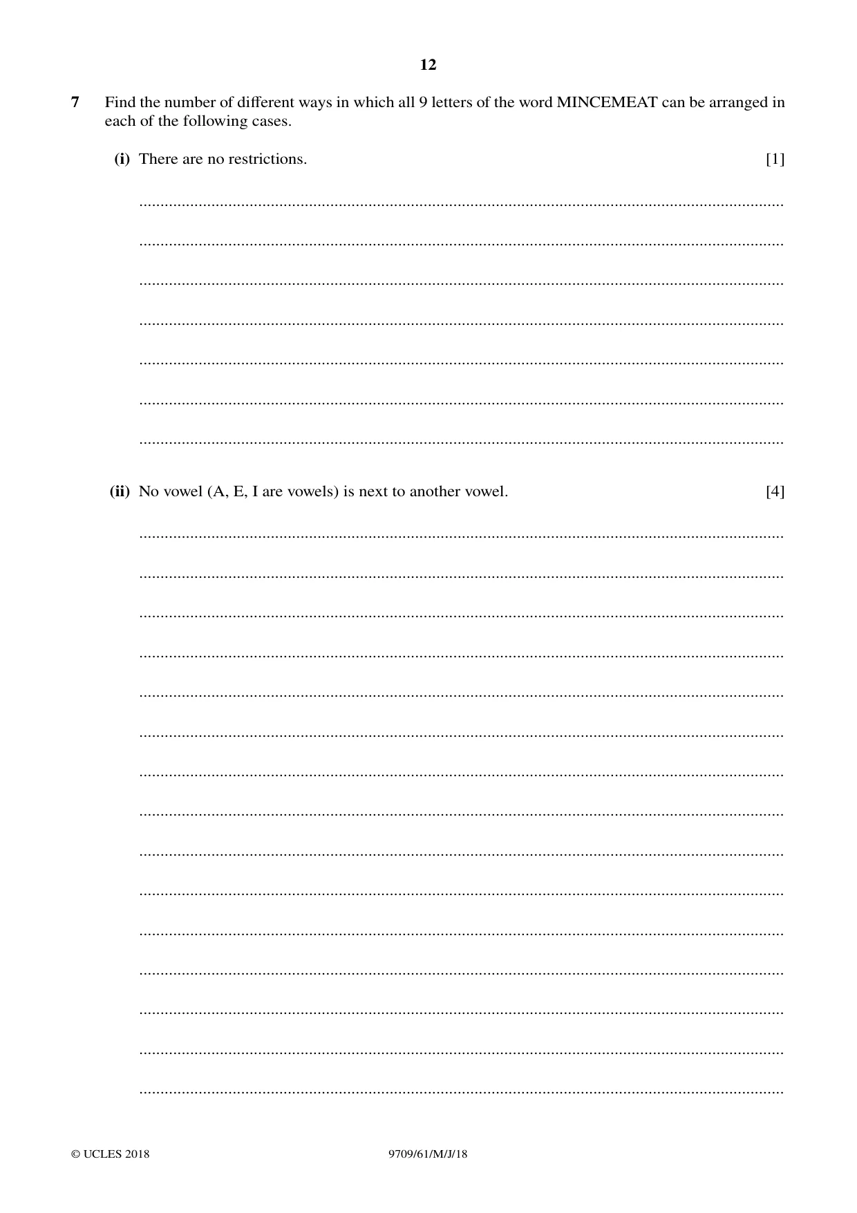 Cambridge A Level Mathematics 9709 2018 May/June Paper 6 · Variant 1 question paper, page 12 of 16