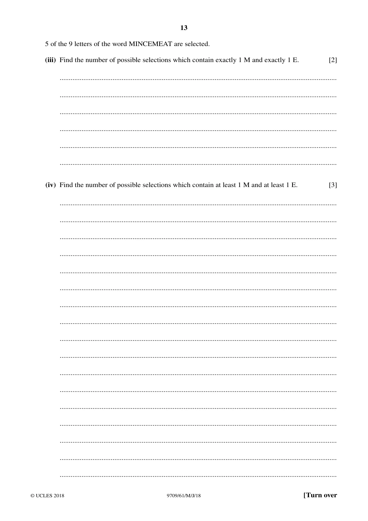 Cambridge A Level Mathematics 9709 2018 May/June Paper 6 · Variant 1 question paper, page 13 of 16