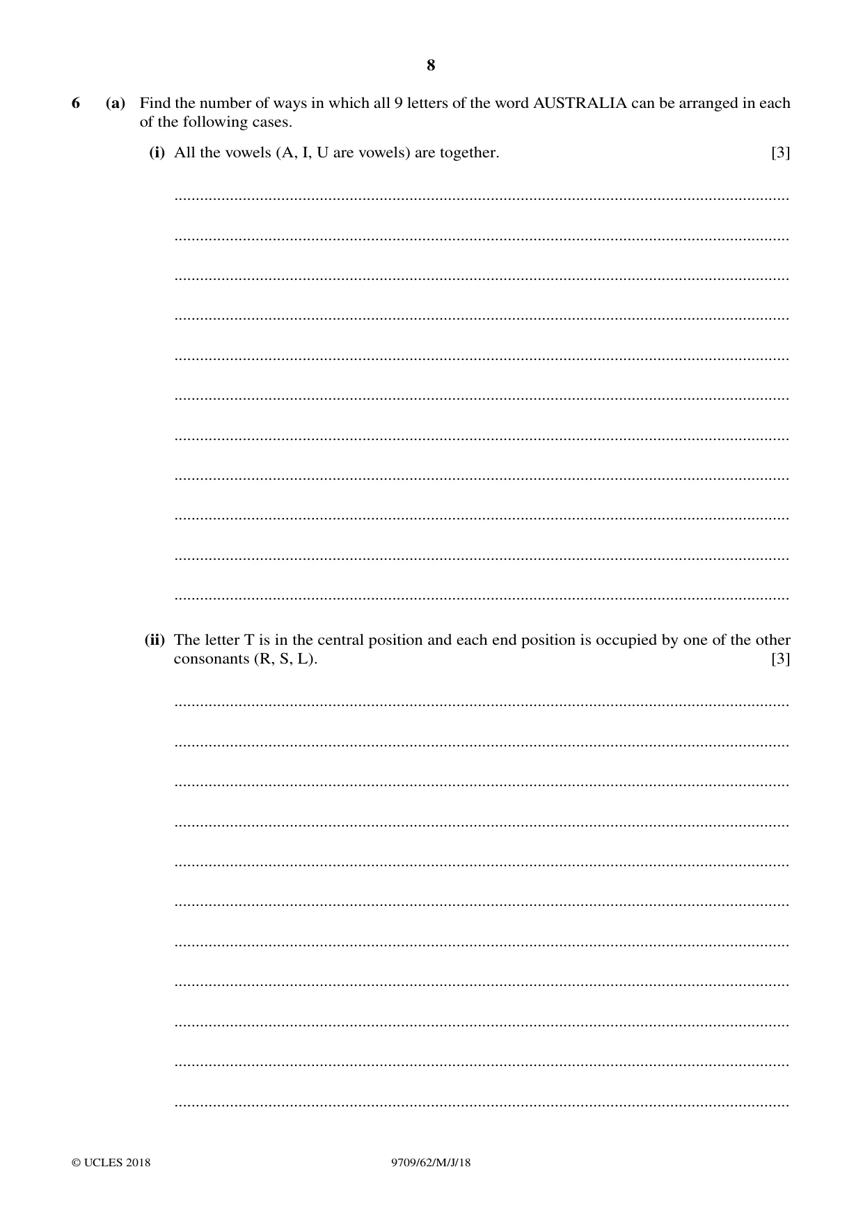 Cambridge A Level Mathematics 9709 2018 May/June Paper 6 · Variant 2 question paper, page 8 of 12
