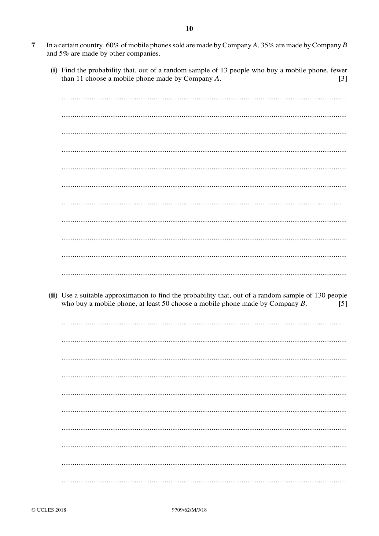 Cambridge A Level Mathematics 9709 2018 May/June Paper 6 · Variant 2 question paper, page 10 of 12
