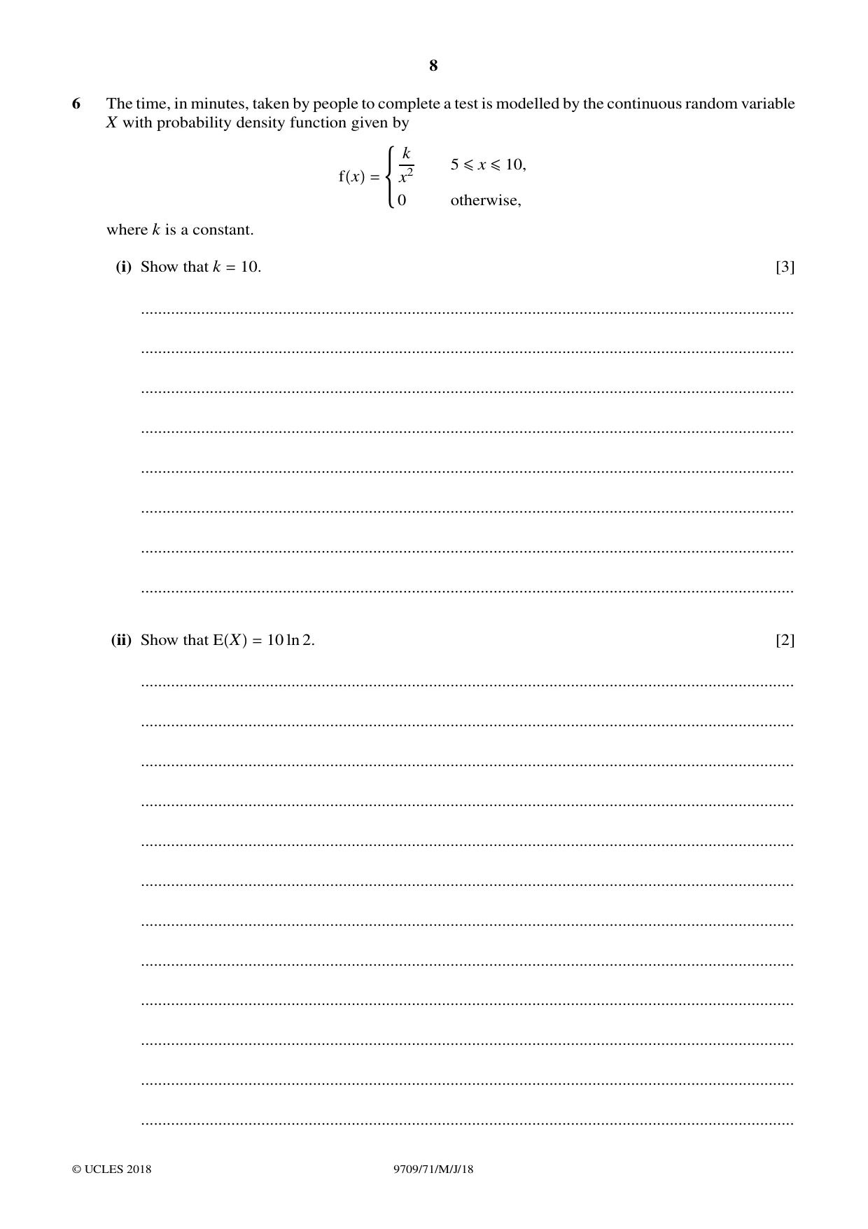 Cambridge A Level Mathematics 9709 2018 May/June Paper 7 · Variant 1 question paper, page 8 of 12