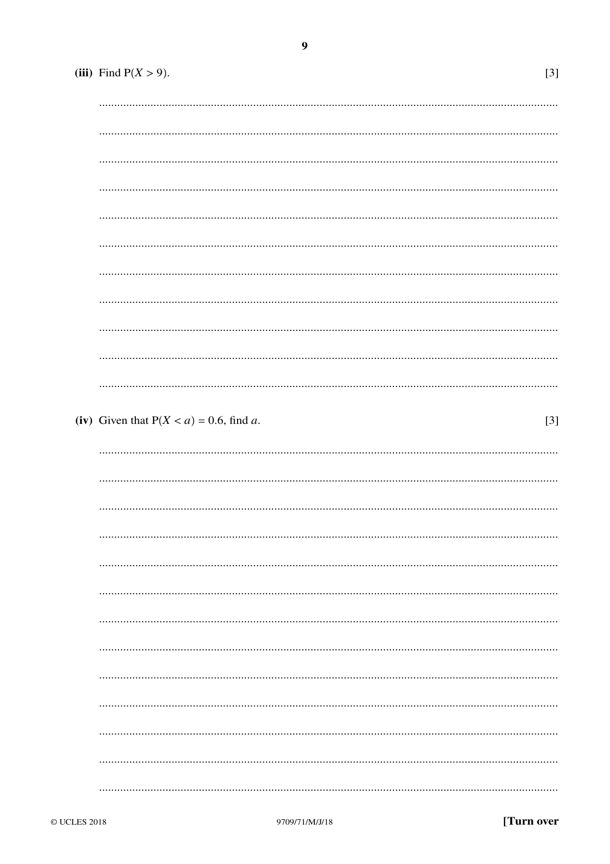 Cambridge A Level Mathematics 9709 2018 May/June Paper 7 · Variant 1 question paper, page 9 of 12