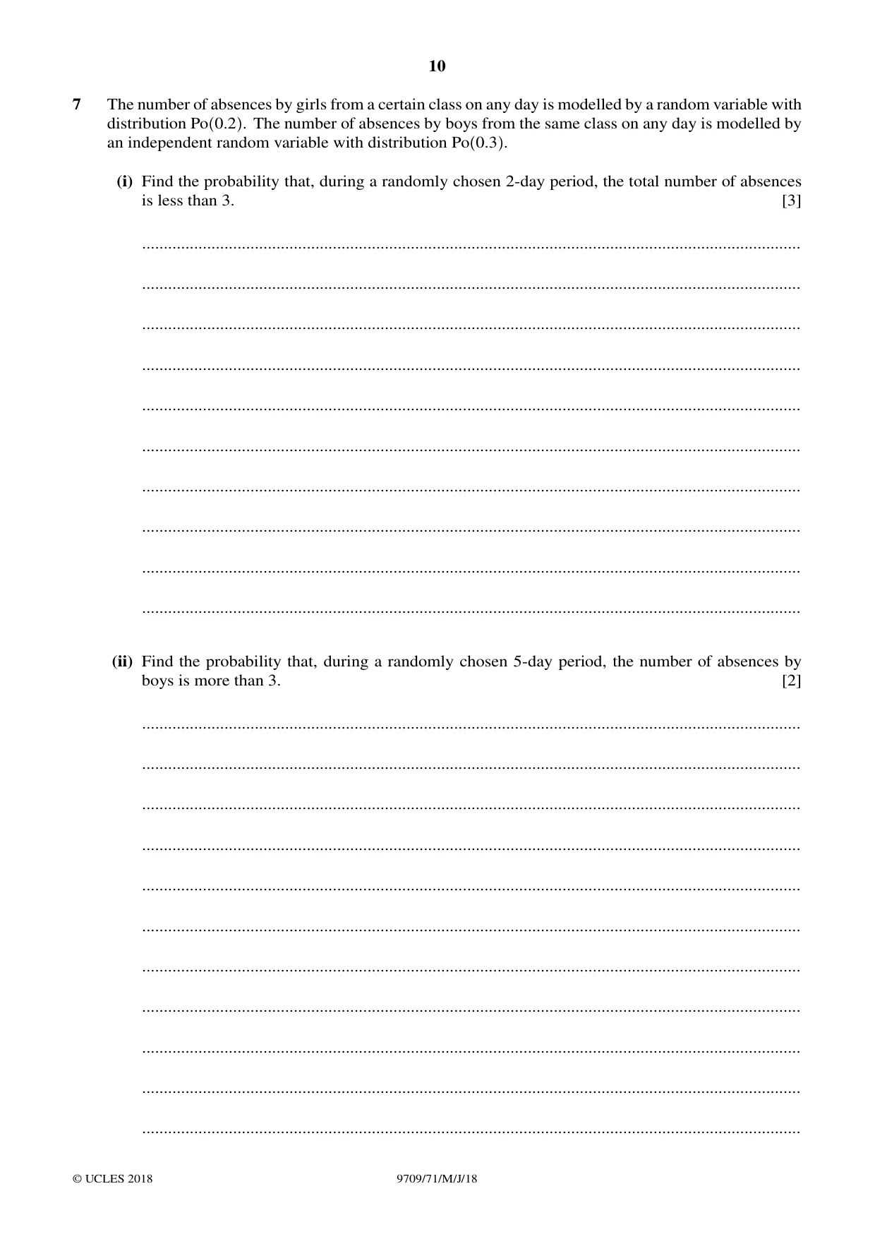Cambridge A Level Mathematics 9709 2018 May/June Paper 7 · Variant 1 question paper, page 10 of 12