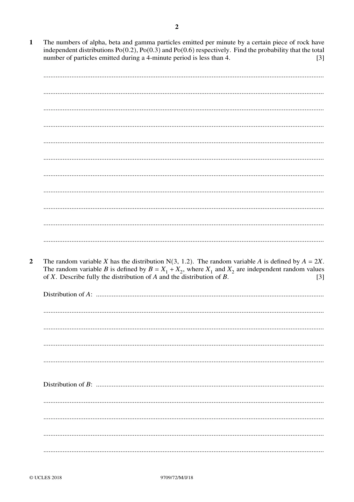 Cambridge A Level Mathematics 9709 2018 May/June Paper 7 · Variant 2 question paper, page 2 of 12
