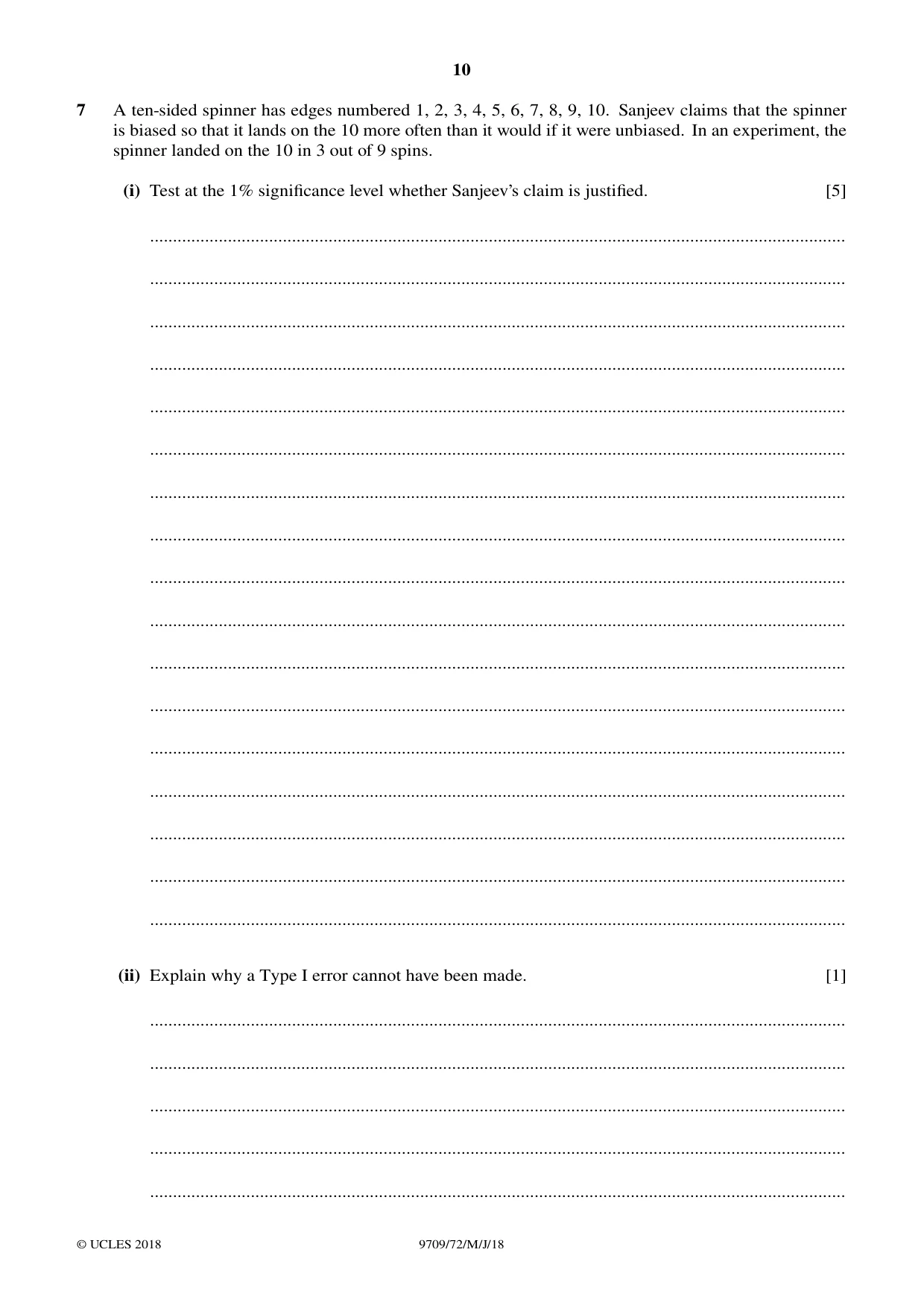 Cambridge A Level Mathematics 9709 2018 May/June Paper 7 · Variant 2 question paper, page 10 of 12