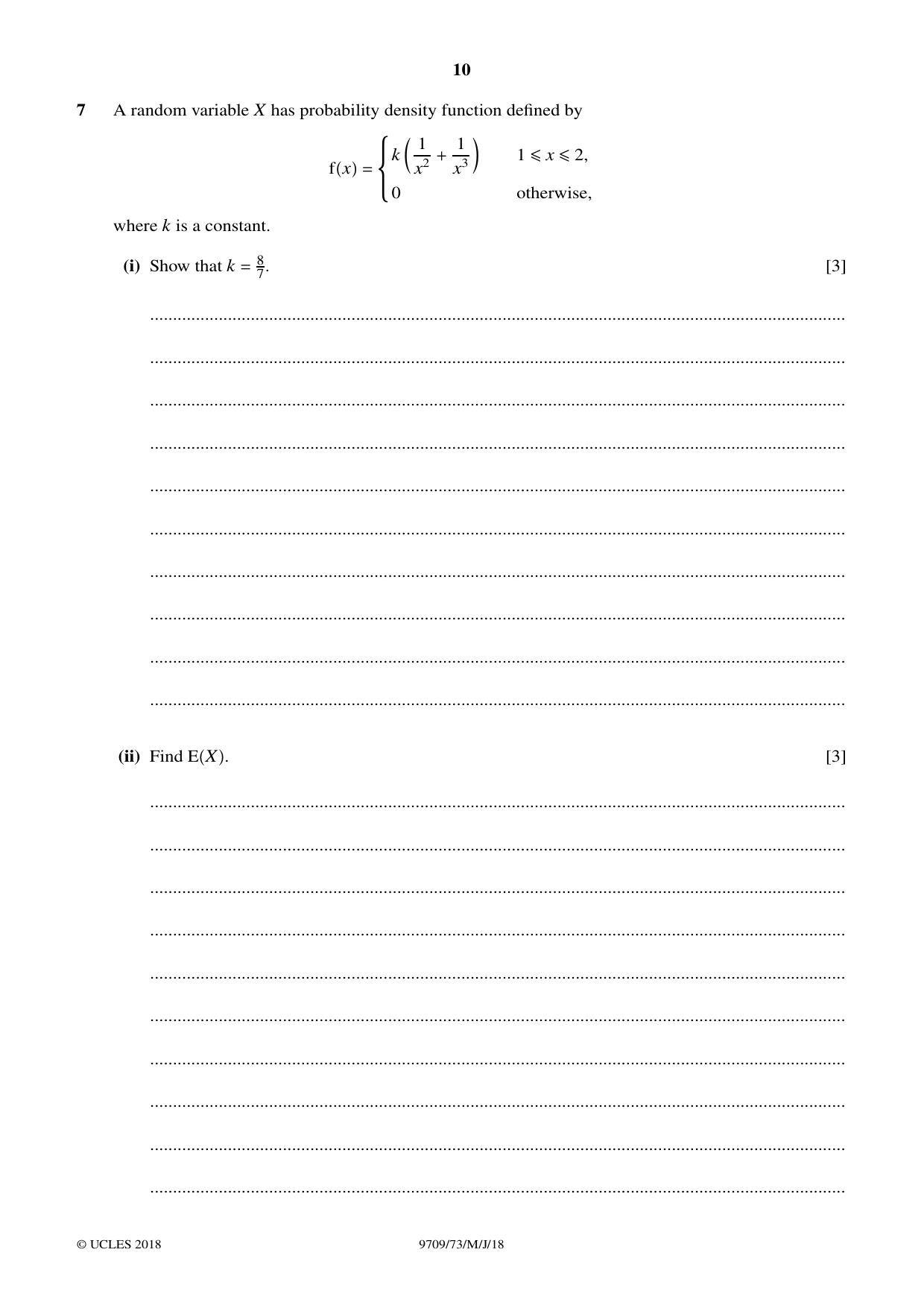 Cambridge A Level Mathematics 9709 2018 May/June Paper 7 · Variant 3 question paper, page 10 of 12