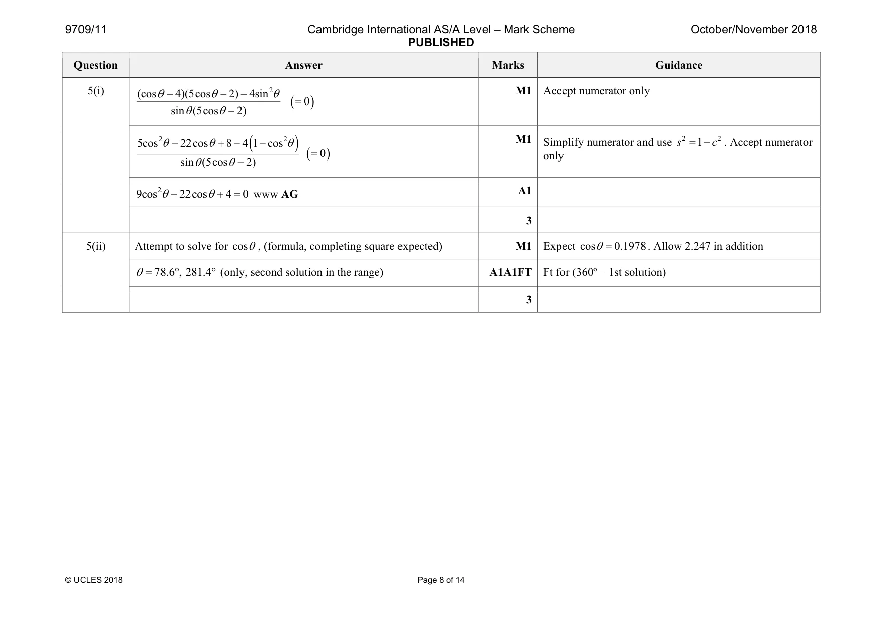 Mark scheme, page 8 of 14