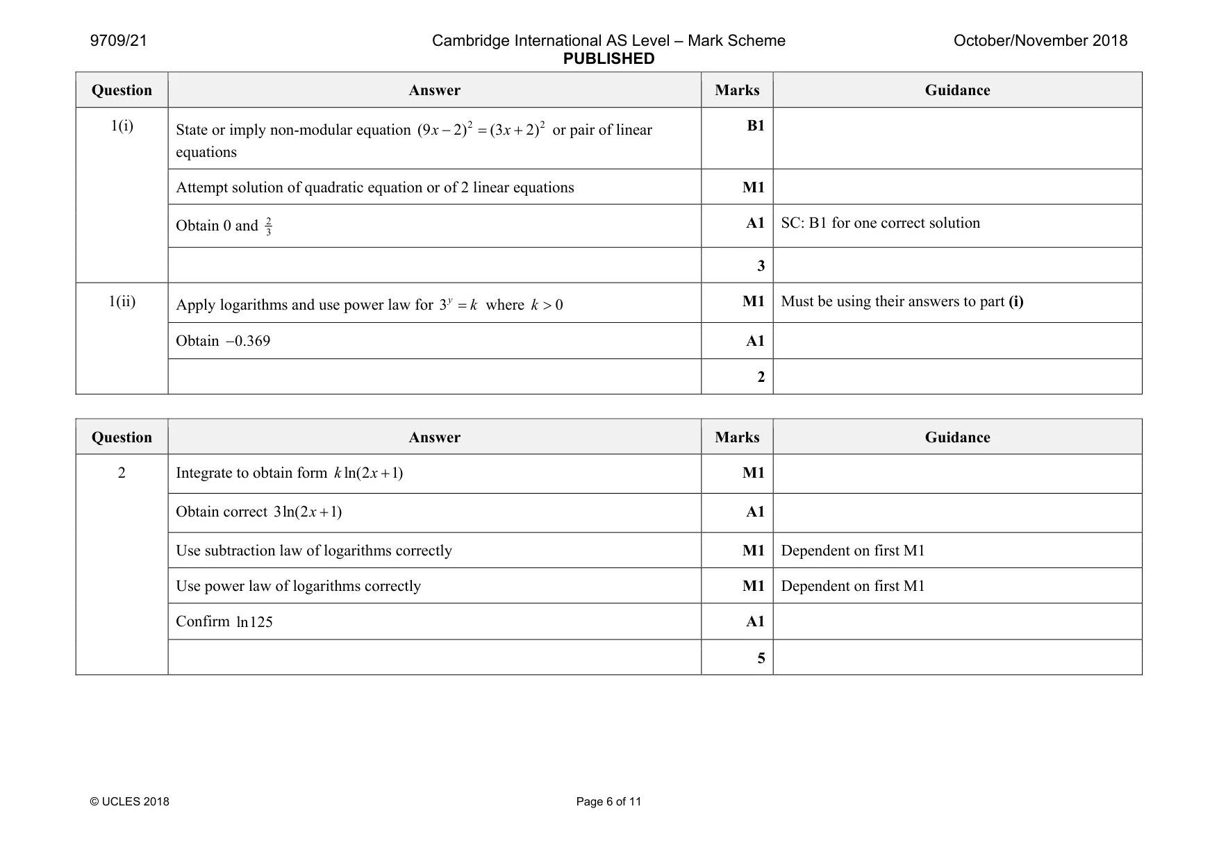 Mark scheme, page 6 of 11