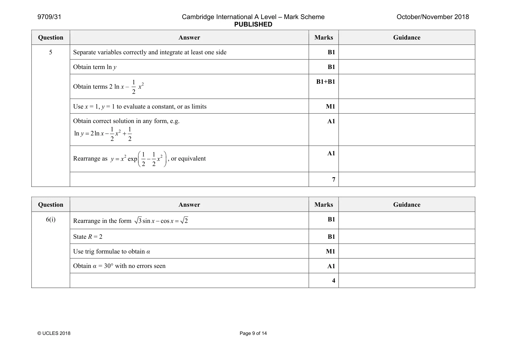 Mark scheme, page 9 of 14