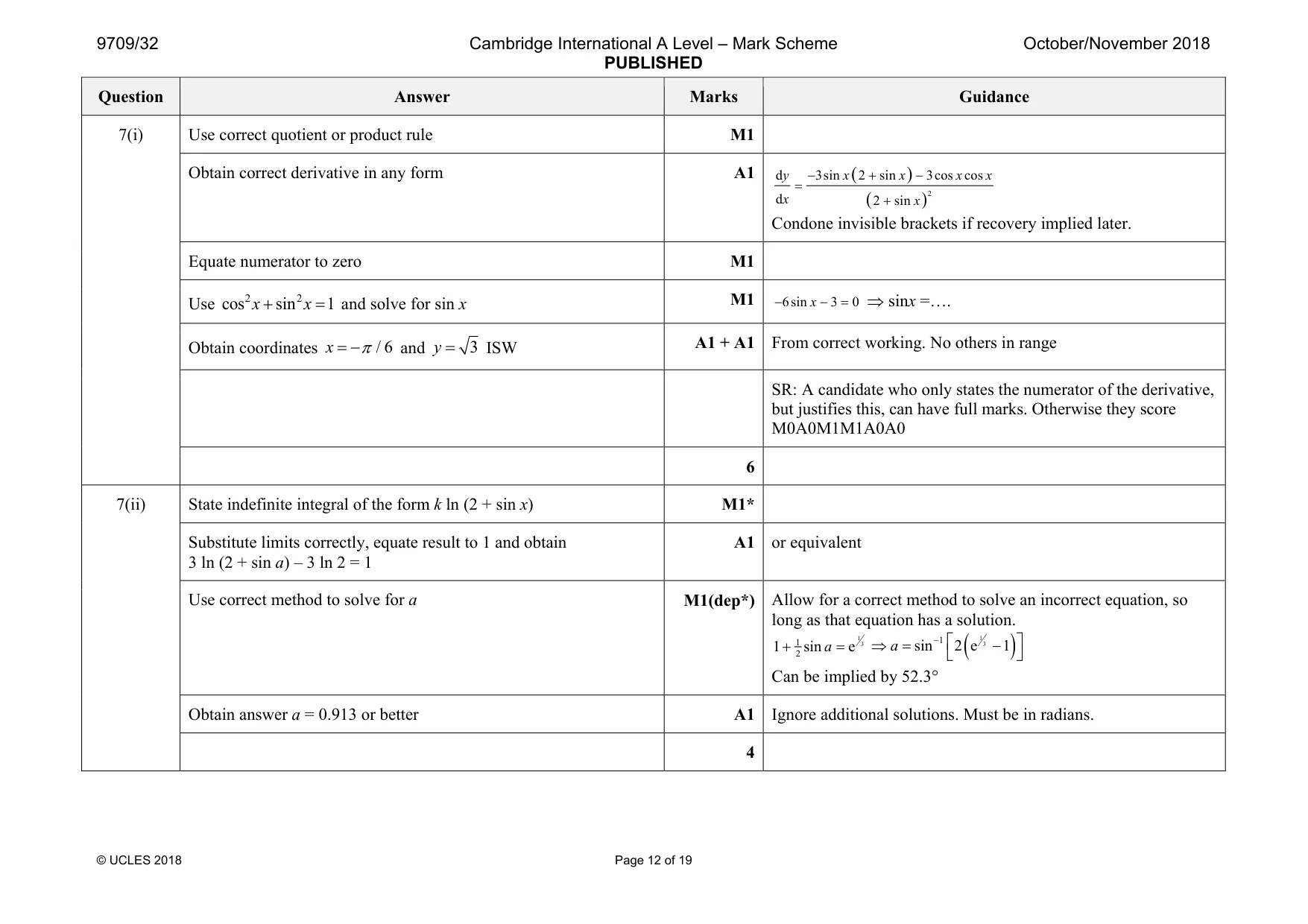 Mark scheme, page 12 of 19