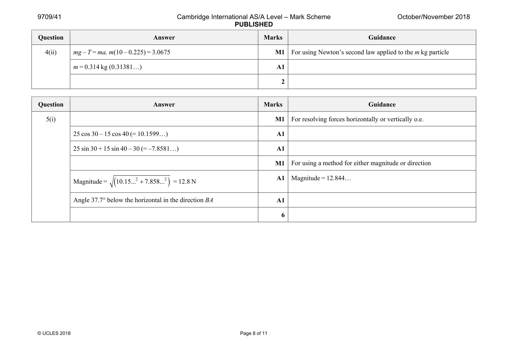 Mark scheme, page 8 of 11