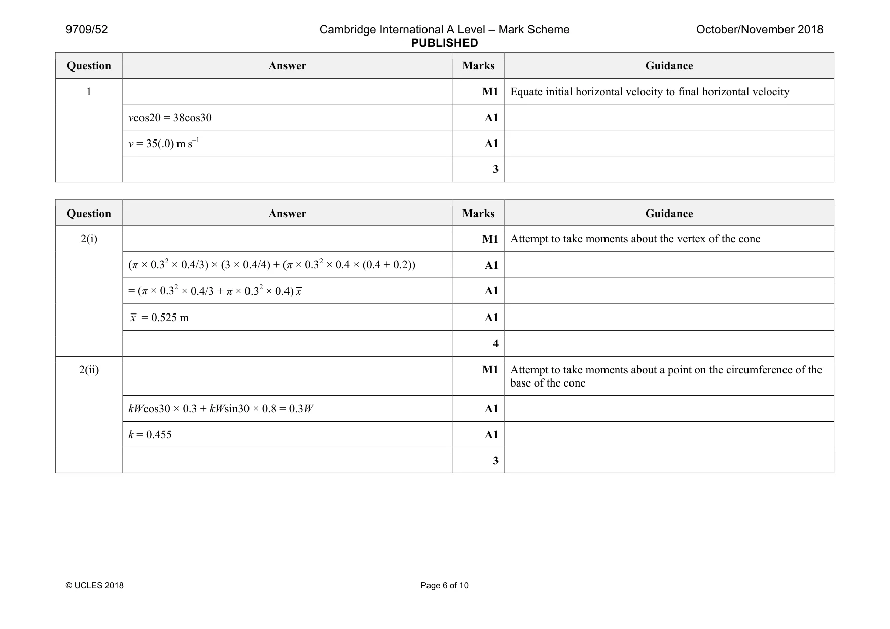 Mark scheme, page 6 of 10