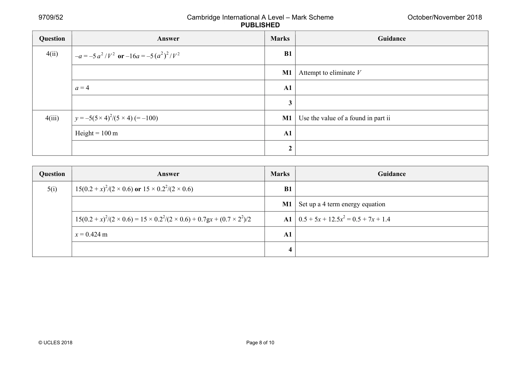 Mark scheme, page 8 of 10