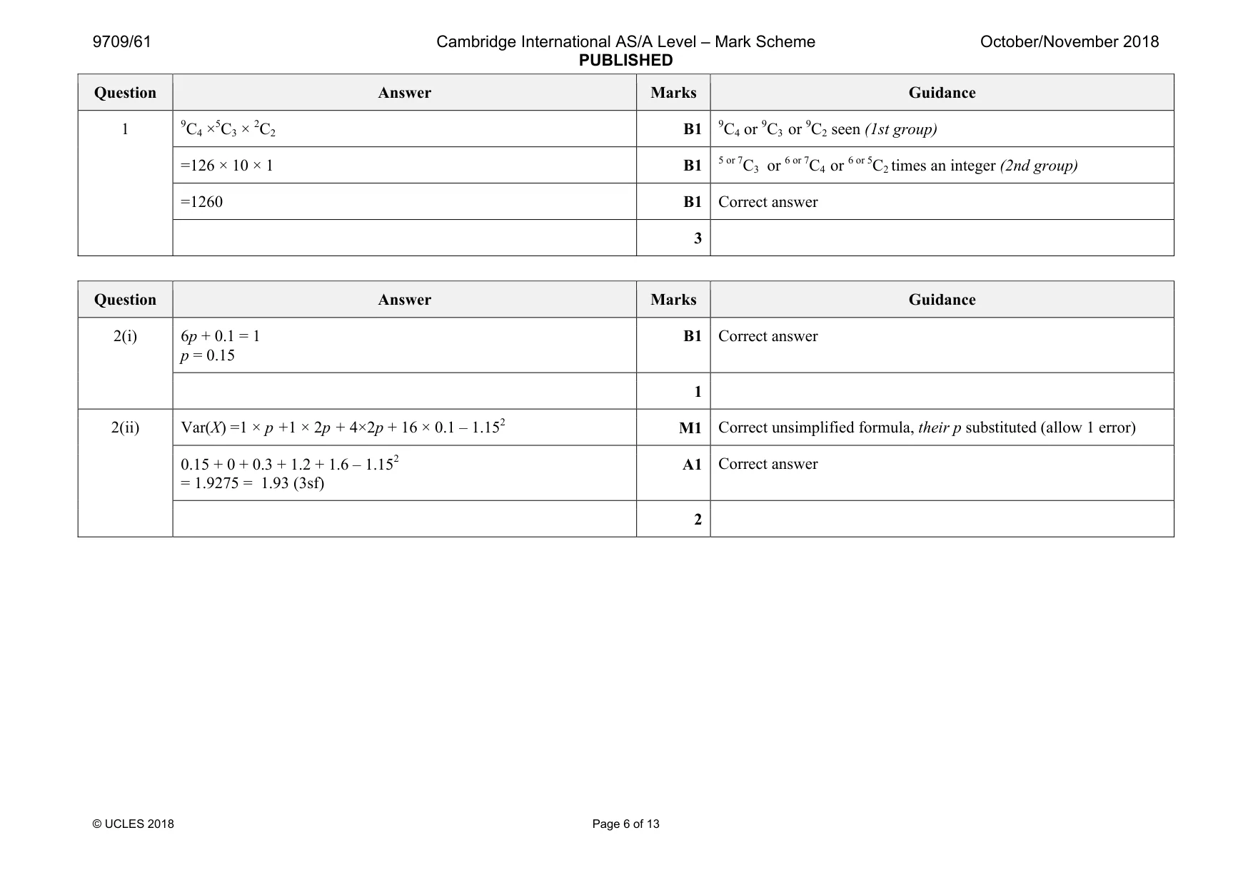Mark scheme, page 6 of 13