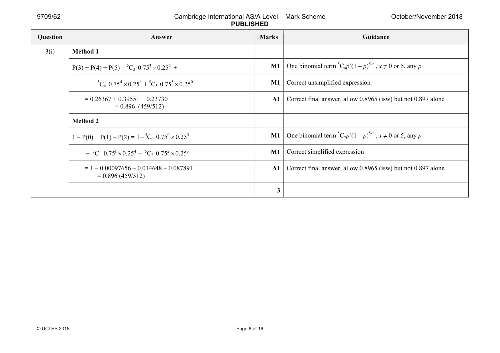Mark scheme, page 8 of 16
