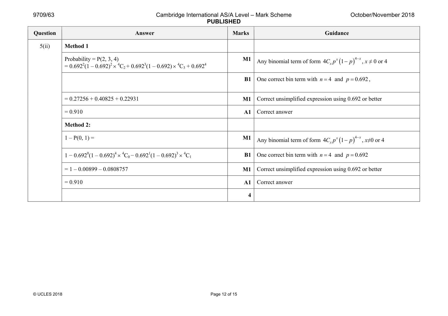 Mark scheme, page 12 of 15